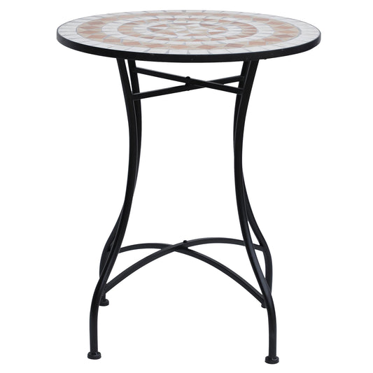 23.5" Round Mosaic Patio Table, Metal Outdoor Coffee Table, Ceramic Top Patio Side Tables Black, Orange and White at Gallery Canada