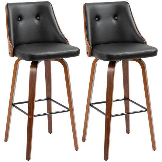 Bar Height Bar Stools Set of 2 PU Leather Swivel Barstools with Footrest and Tufted Back, Black at Gallery Canada