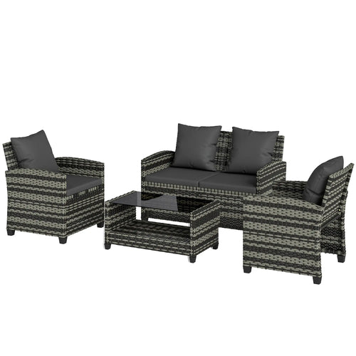 4 Piece Wicker Patio Furniture Set, Loveseat, Chairs, Table, Dark Grey