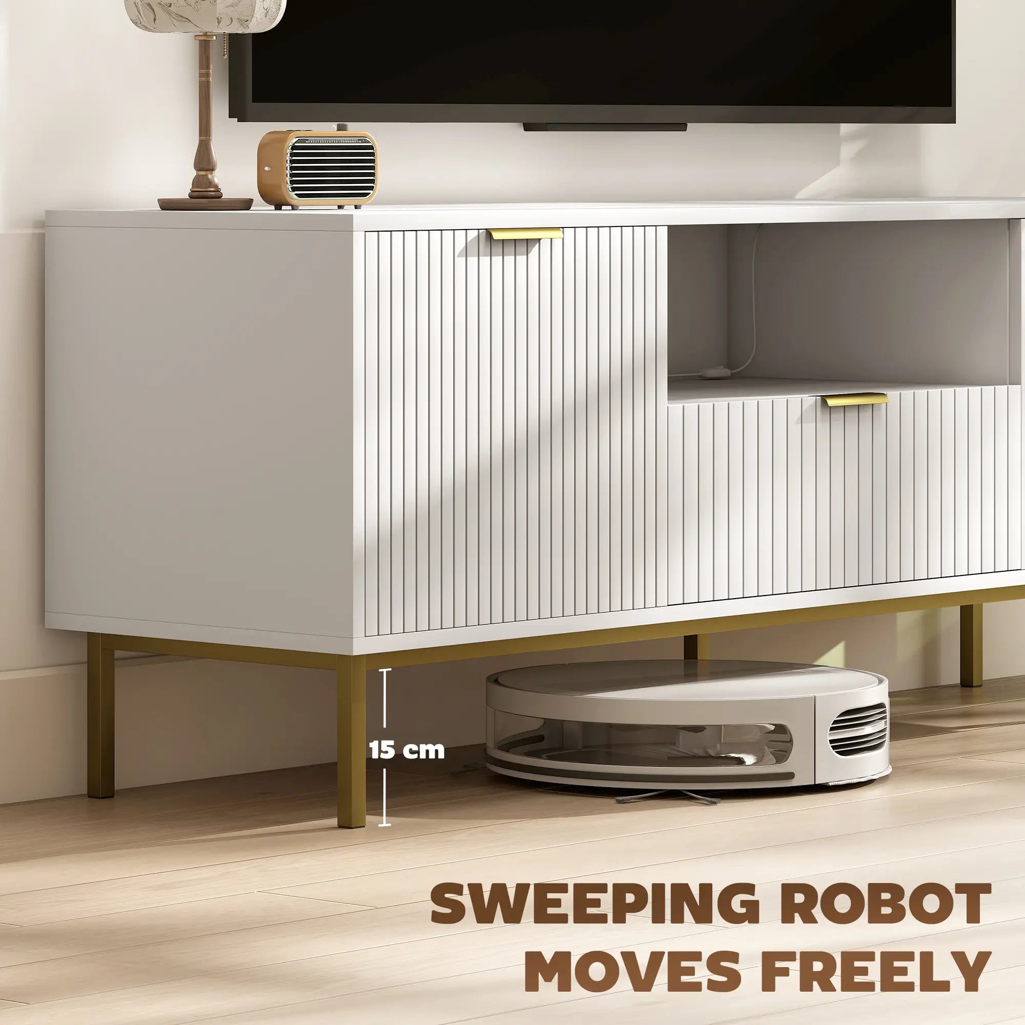 TV Console For 50 Inch TVs, Smart RGB LED Lights, Soft Close Doors, White TV Stands at Gallery Canada