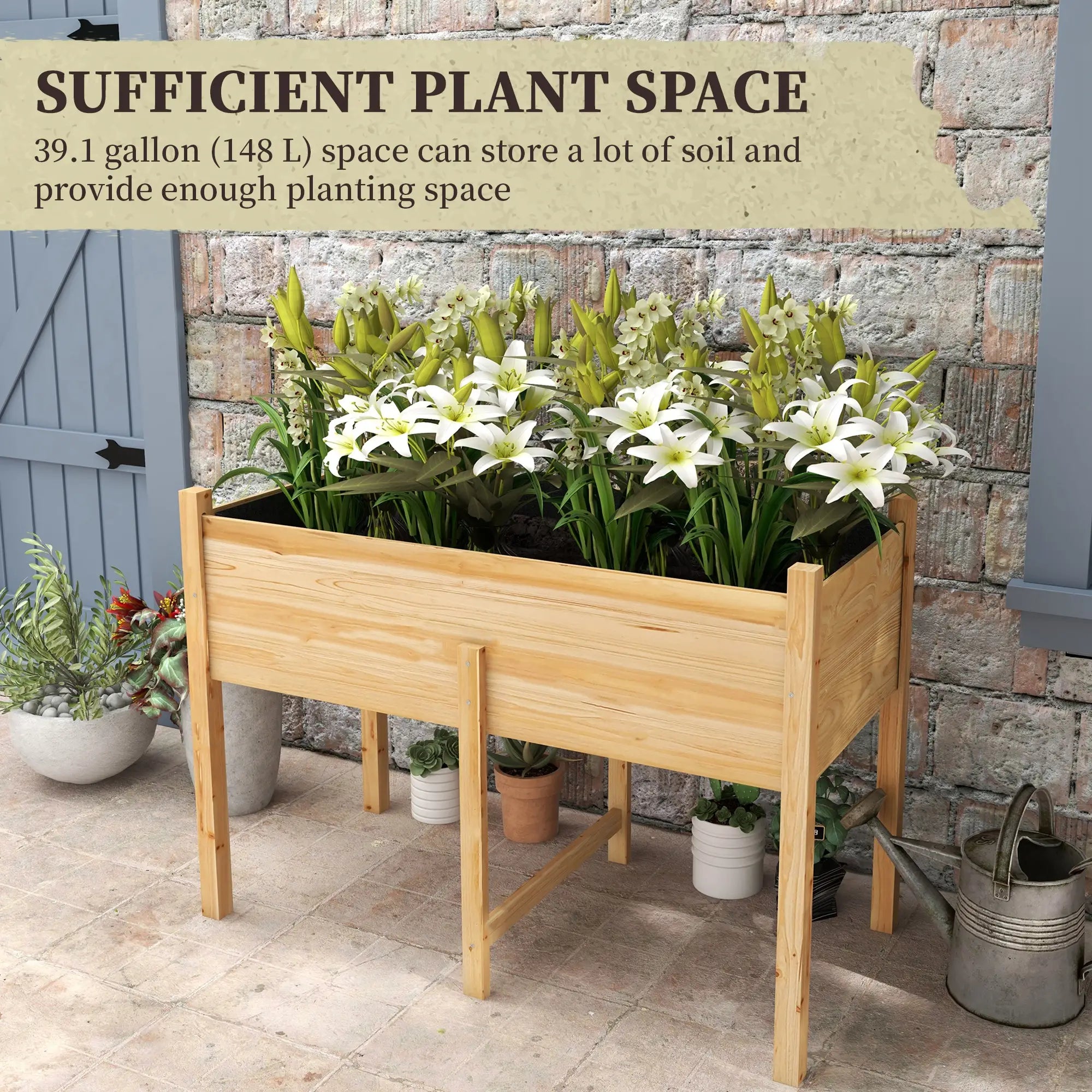 Wooden Raised Planter Box, Drain Holes, 45.3x21.7x31.5inch, Natural Elevated Garden Beds at Gallery Canada