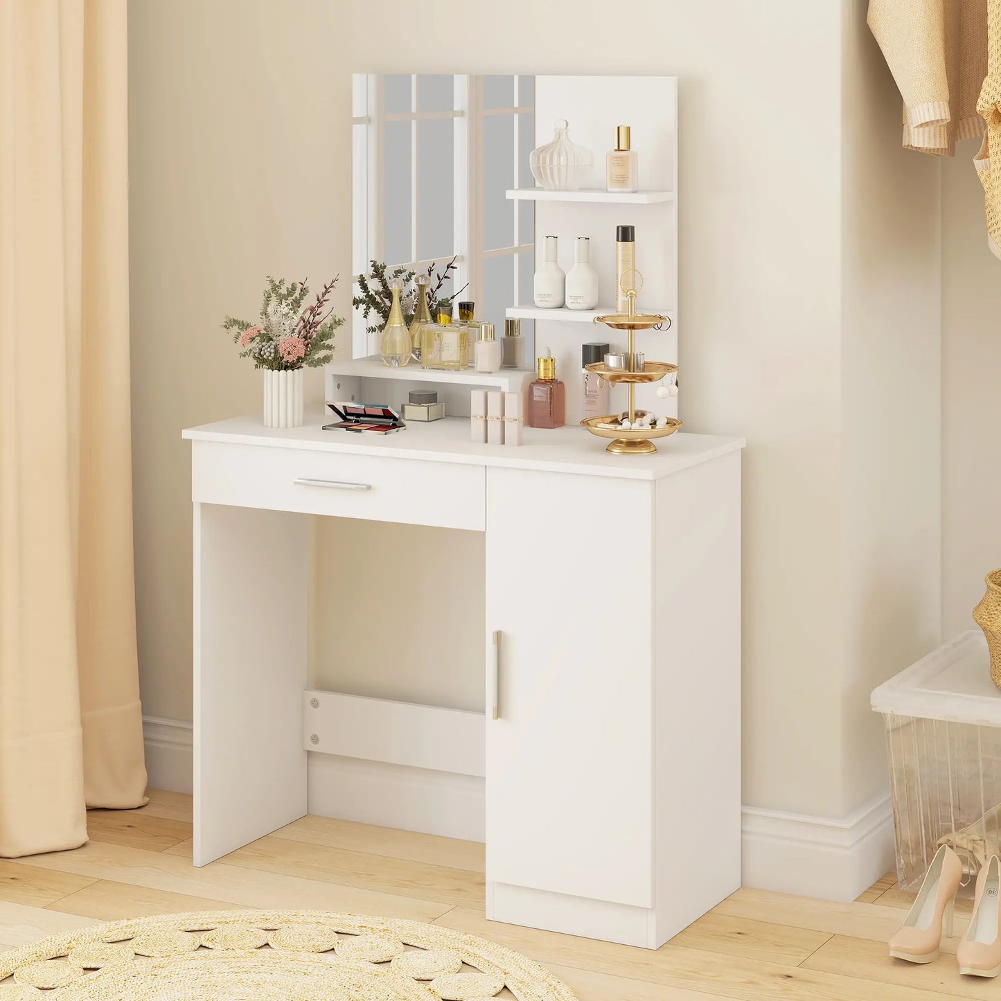 Vanity Desk With Mirror, Drawer, Shelves, Cabinet, Adjustable Shelves Dressing & Vanity Tables at Gallery Canada