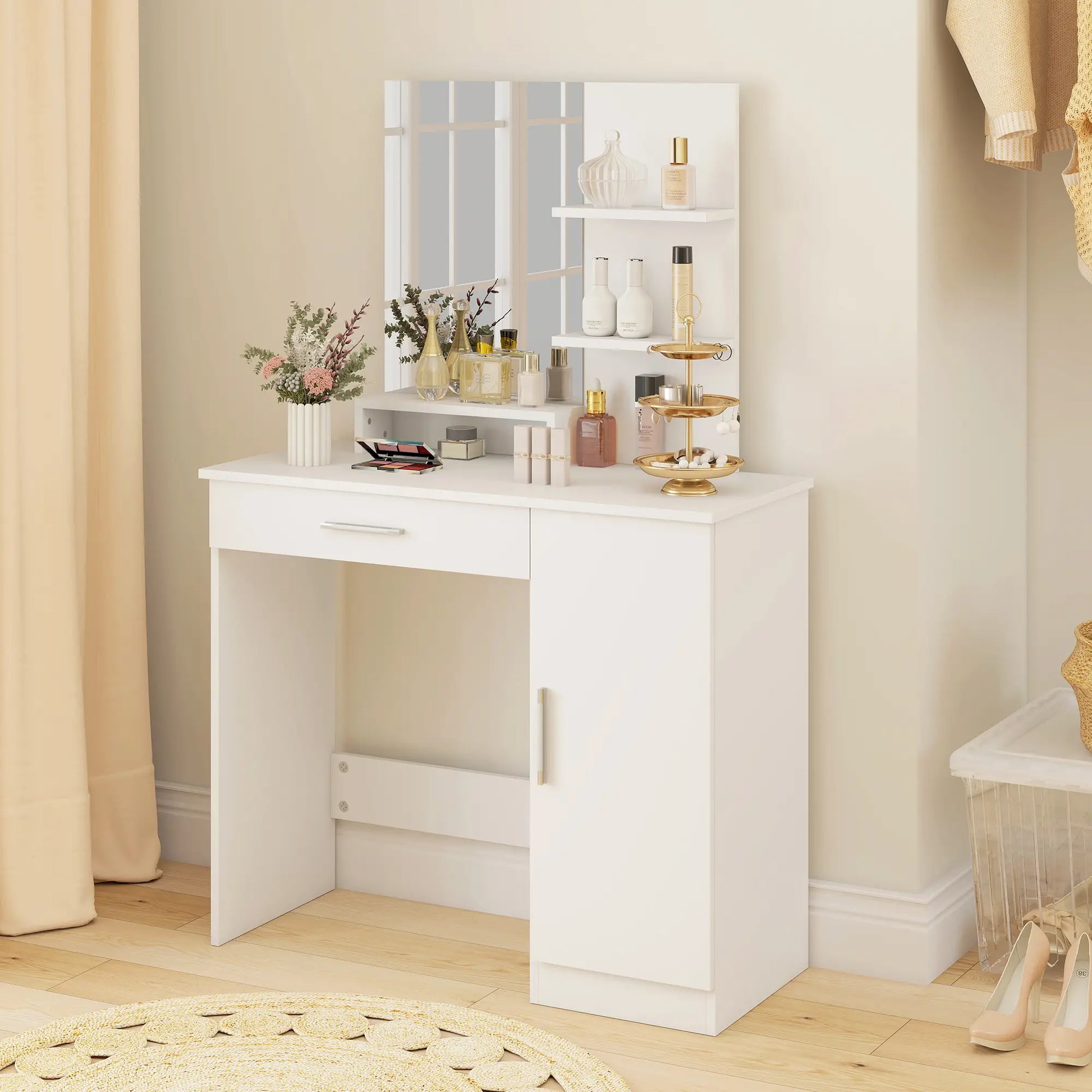 Vanity Desk With Mirror, Drawer, Shelves, Cabinet, Adjustable Shelves Dressing & Vanity Tables at Gallery Canada