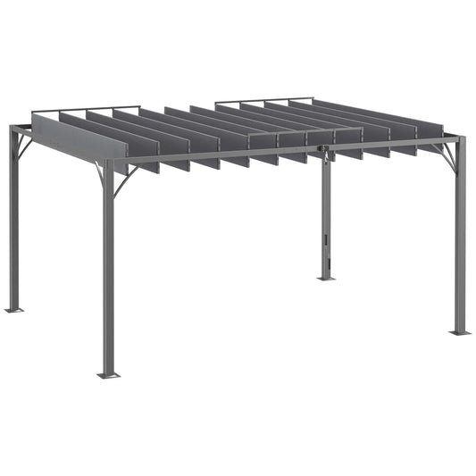 12.8' x 9.7' Outdoor Pergola, Retractable Roof, Aluminium Louvered Canopy, Grey Pergolas Grey at Gallery Canada