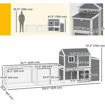 Large Chicken Coop, 134"L Wooden House With Run, Nesting Box, Slide-Out Tray Chicken Coops at Gallery Canada