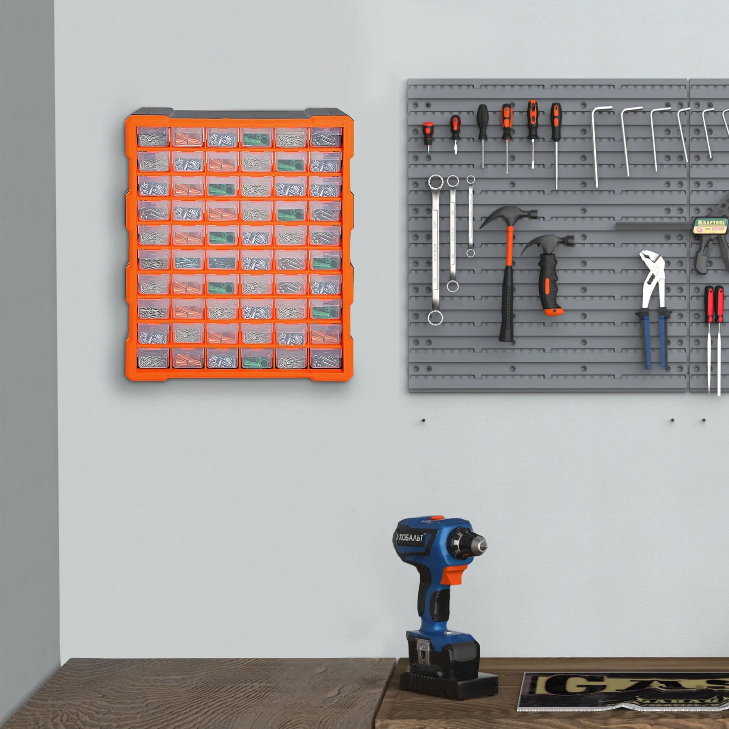 60 Drawers Plastic Screw Organizer, Garage Storage Cabinet, Orange Tool Organizers at Gallery Canada