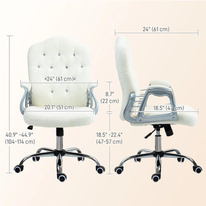 Teddy Fleece Computer Chair, Button Tufted, Swivel Wheels, Adjustable Height, White Executive & Manager Chairs at Gallery Canada