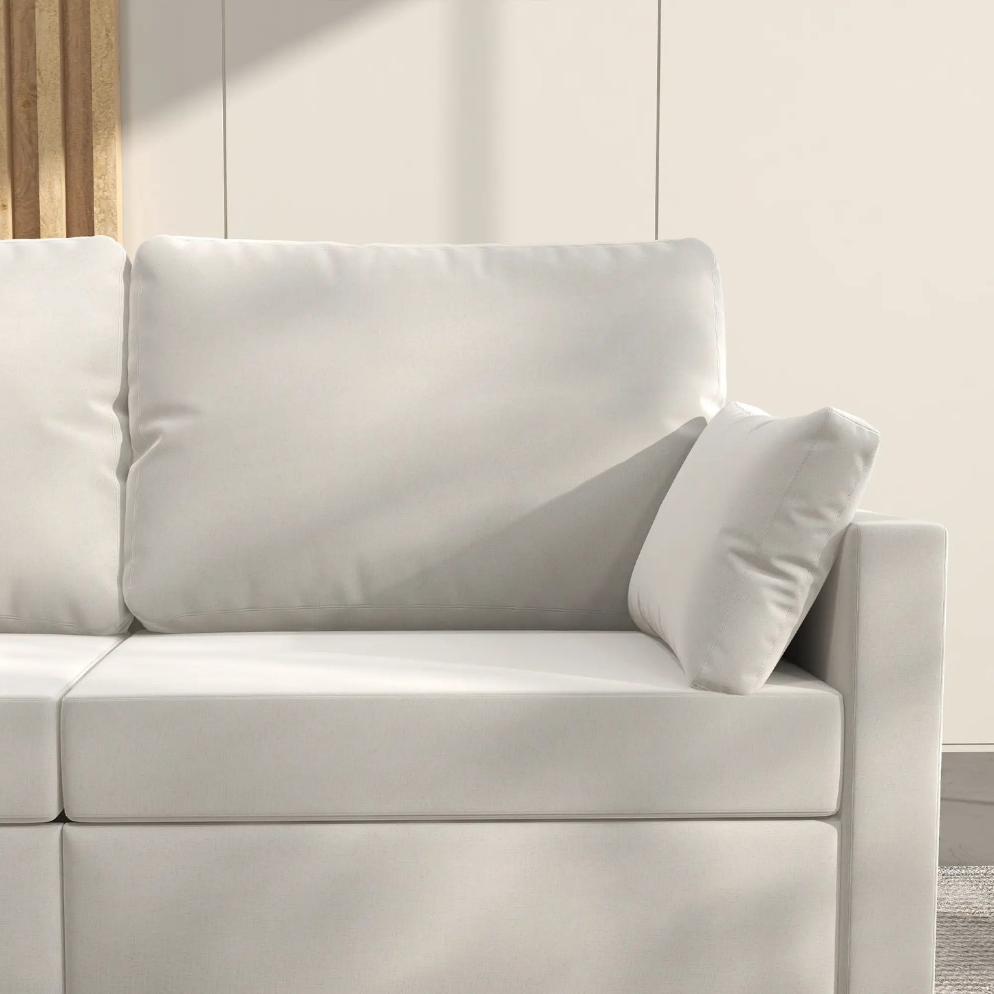 Modern 3 Seater Sofa, 77" Upholstered Couch, Cream White 3-Seater Sofas at Gallery Canada