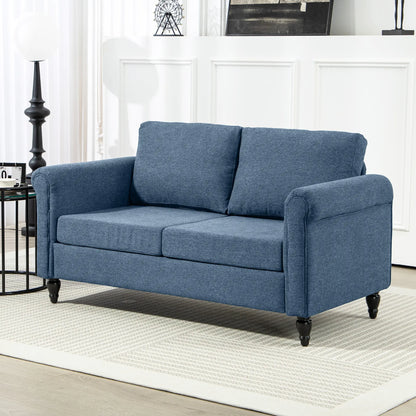 Vintage Loveseat, Fabric 2 Seater Sofa, Rolled Arms, Rubber Wood Legs, Dark Blue 2-Seater Sofas at Gallery Canada