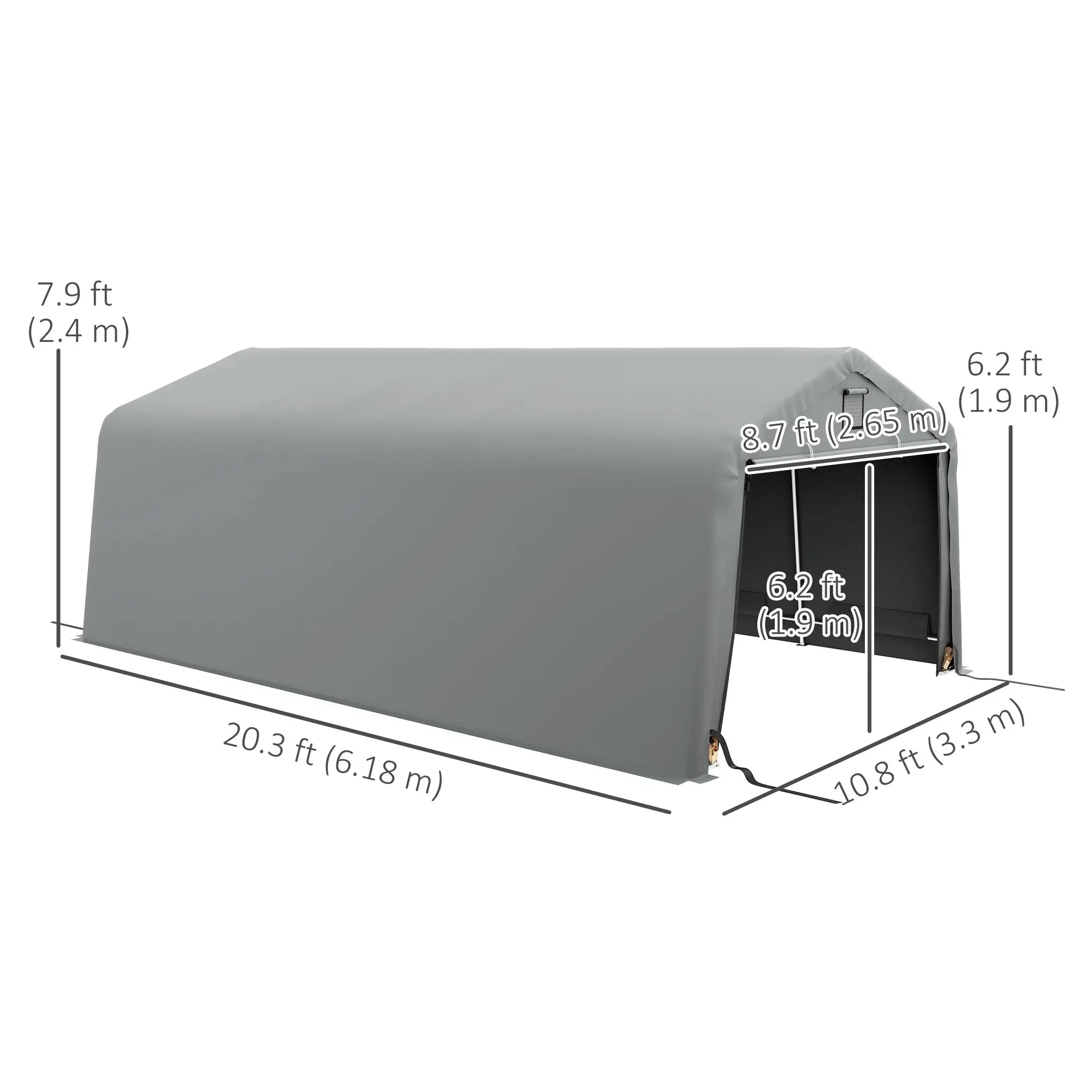 11' x 20' Portable Garage, Heavy Duty Carport, Grey Car Shelters at Gallery Canada