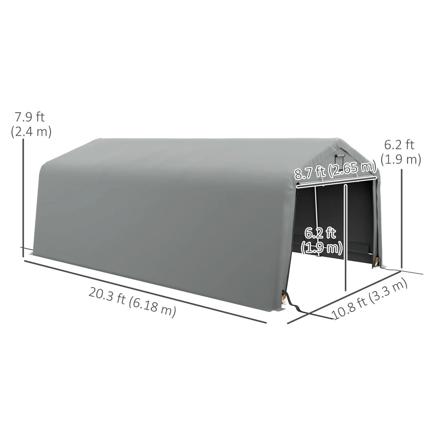 11' x 20' Portable Garage, Heavy Duty Carport, Grey Car Shelters at Gallery Canada