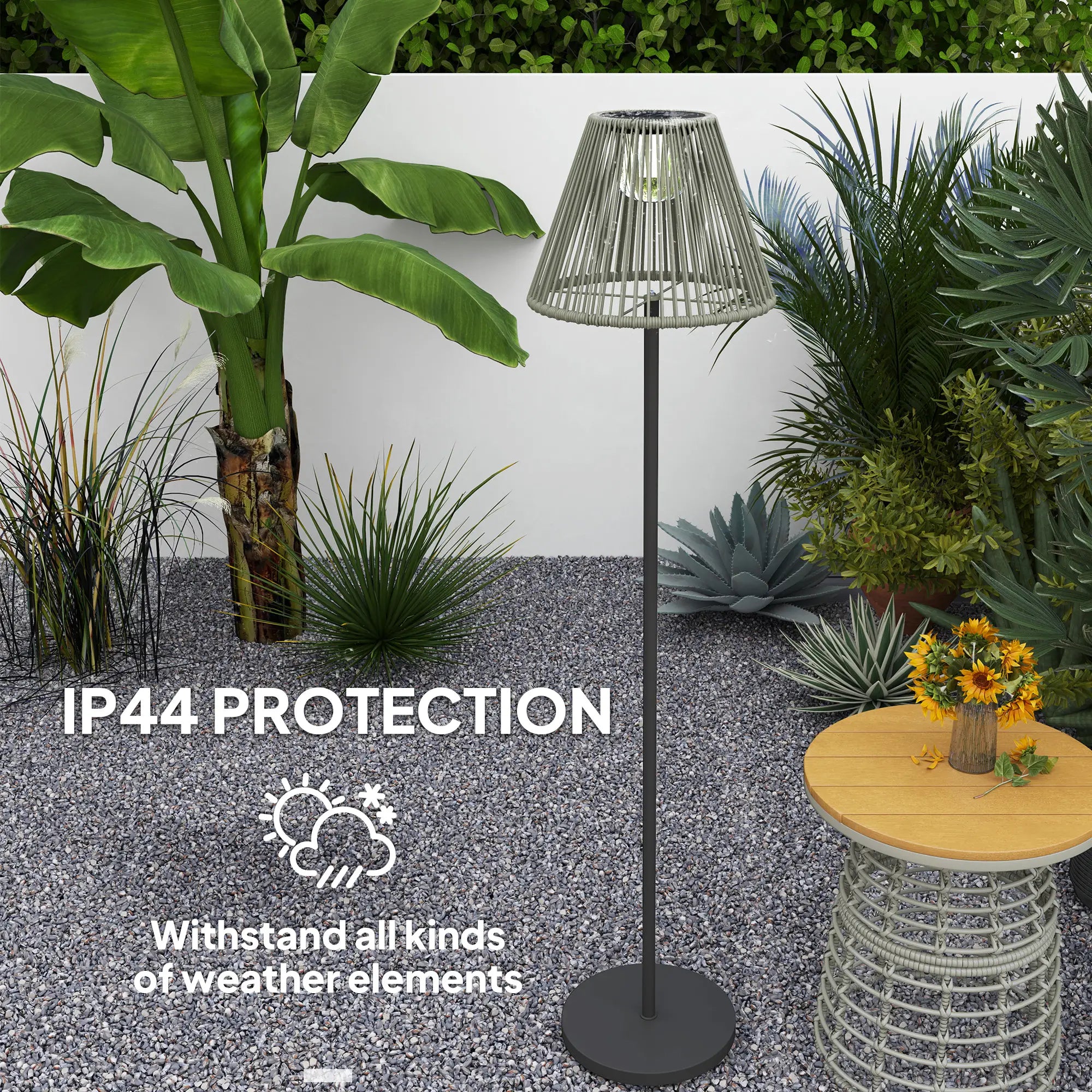 Wicker Outdoor Floor Lamp, Solar Lantern, Auto LED Lights, IP44, Grey Solar Post Lamps at Gallery Canada
