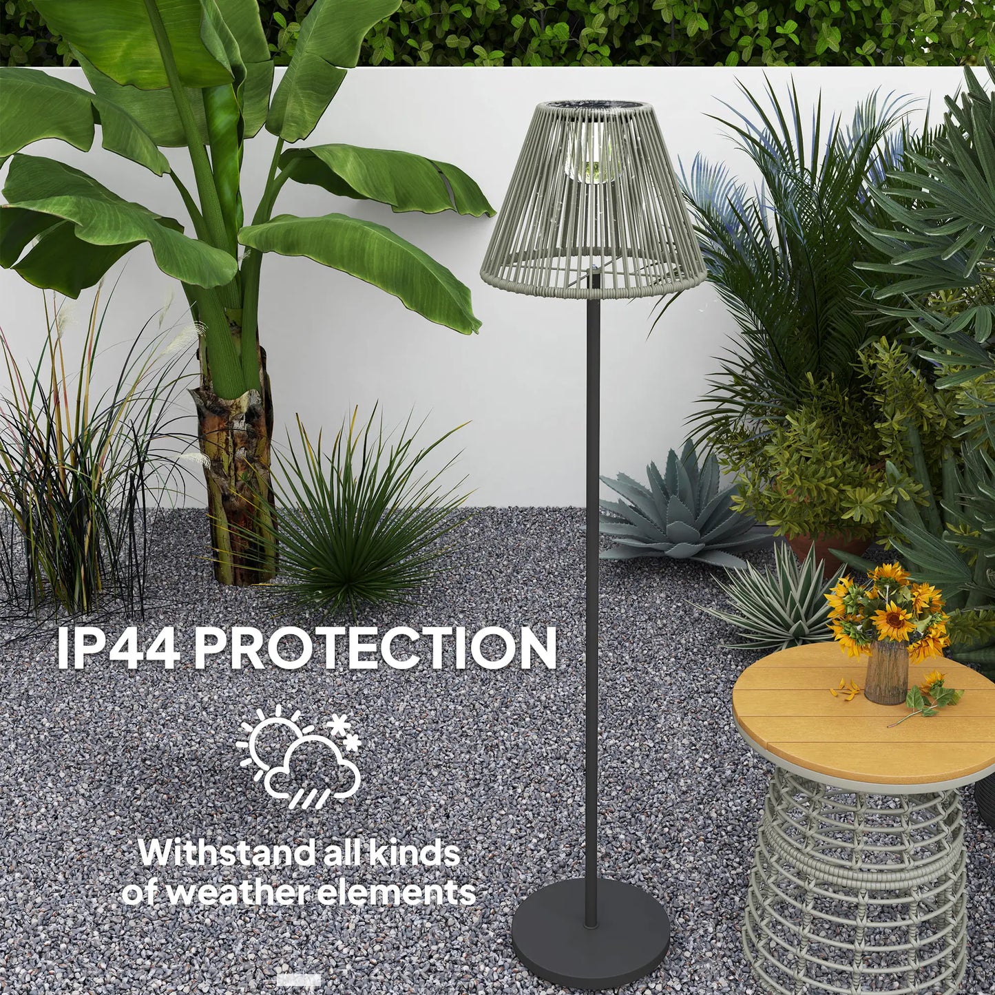 Wicker Outdoor Floor Lamp, Solar Lantern, Auto LED Lights, IP44, Grey Solar Post Lamps at Gallery Canada