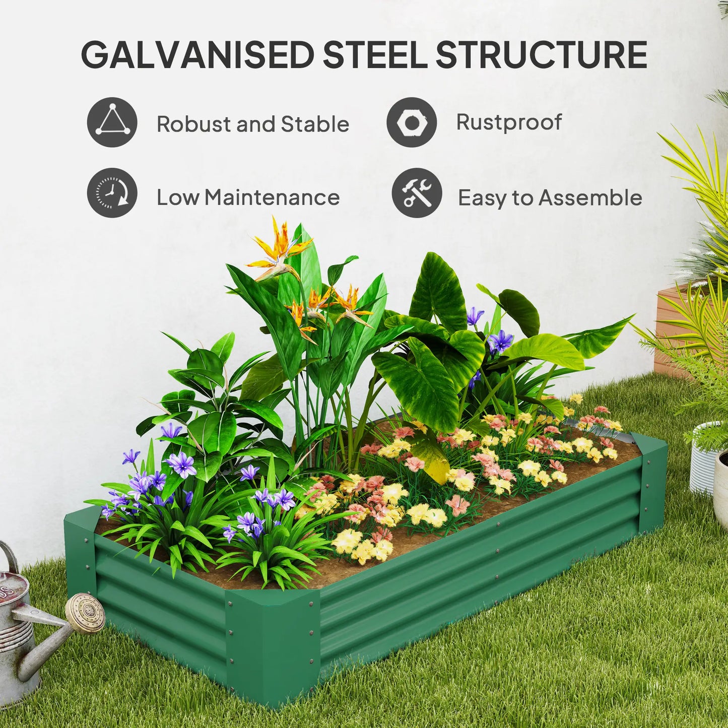 6 x 3 x 1ft Galvanized Raised Garden Bed, Reinforced Outdoor Planter Box, Green