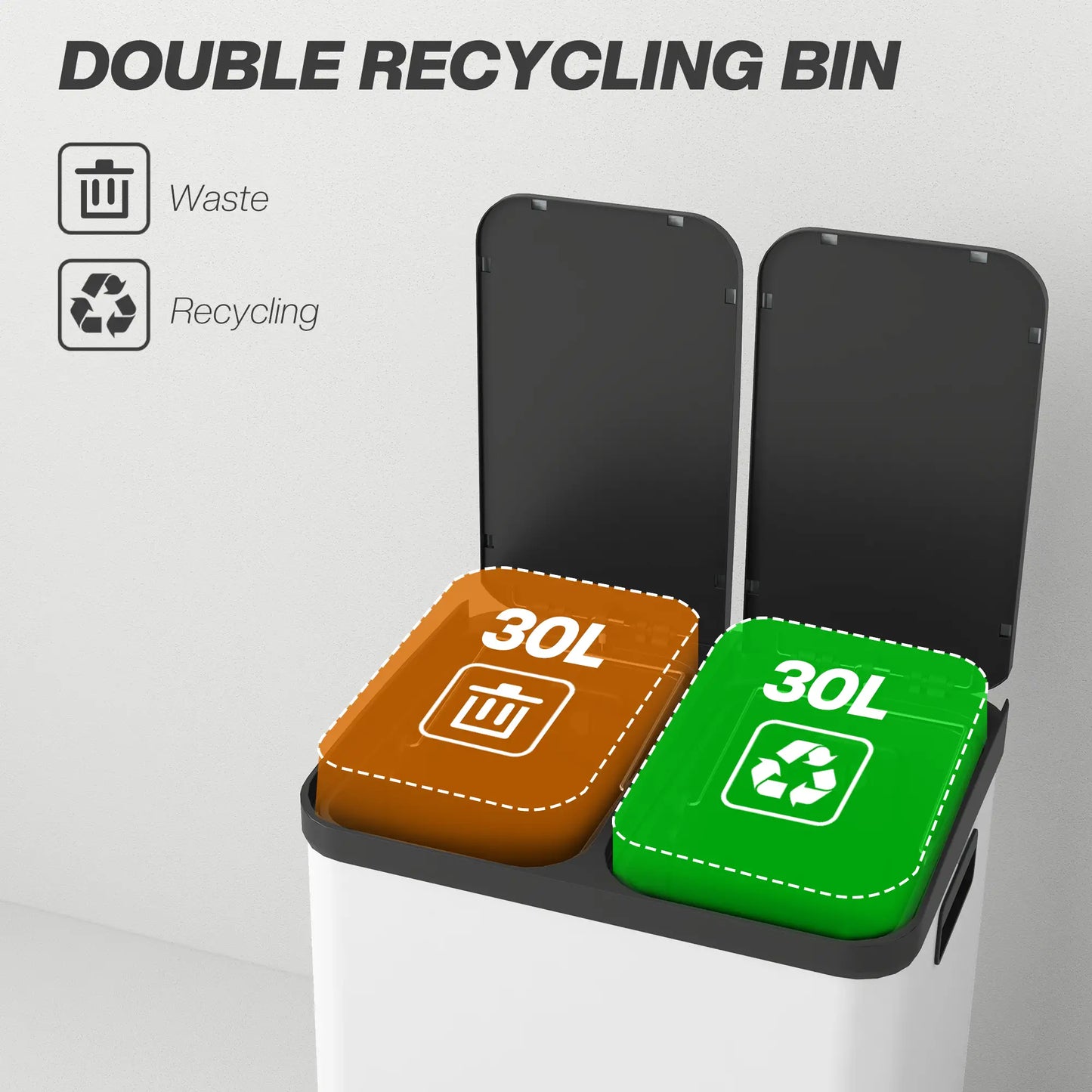 Kitchen Garbage Bin, 2 x 7.9 Gal, Soft-Close With Removable Buckets, White Small Kitchen Appliances at Gallery Canada