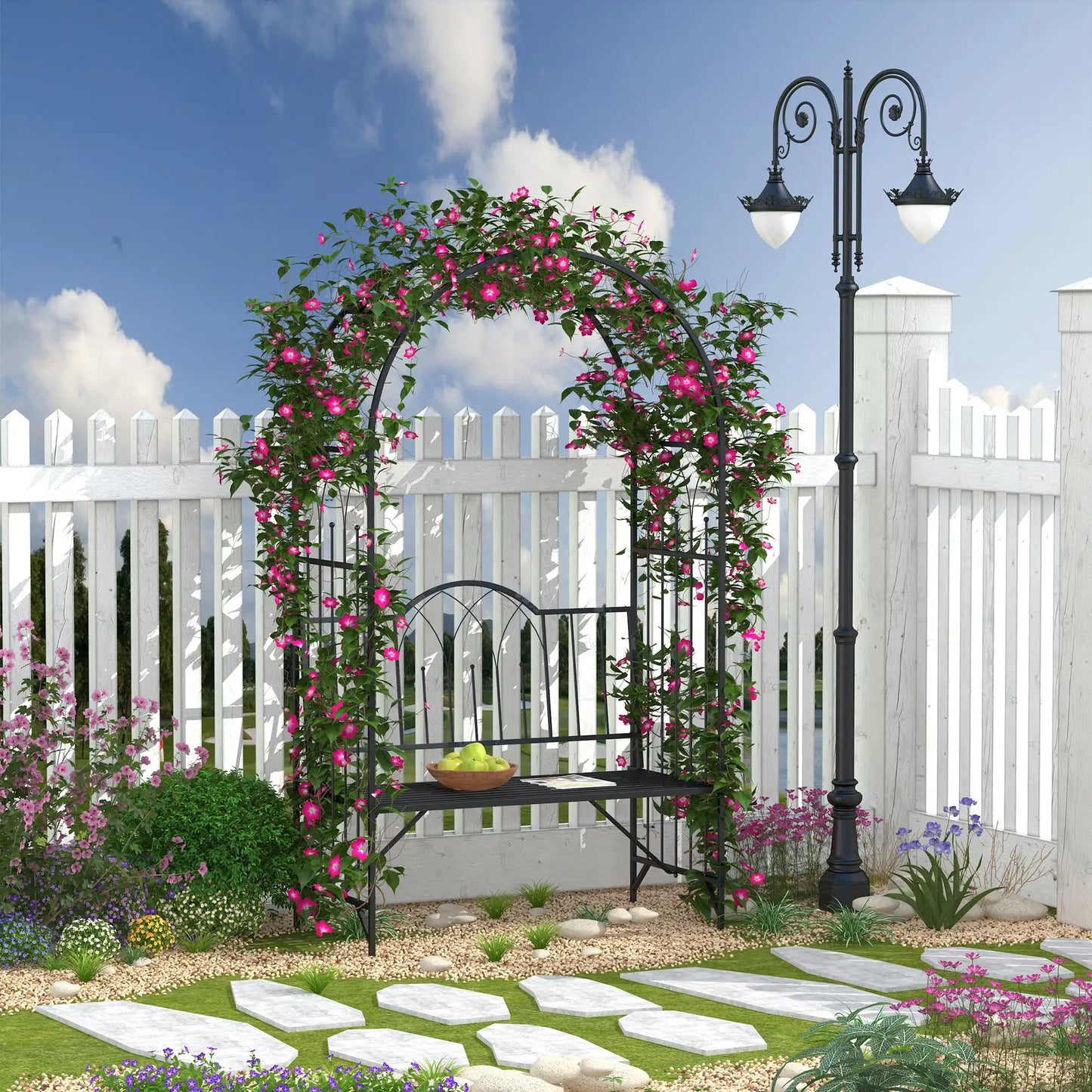 43" Garden Arbor Bench, Trellis for Climbing Plants, Black Outdoor Benches at Gallery Canada