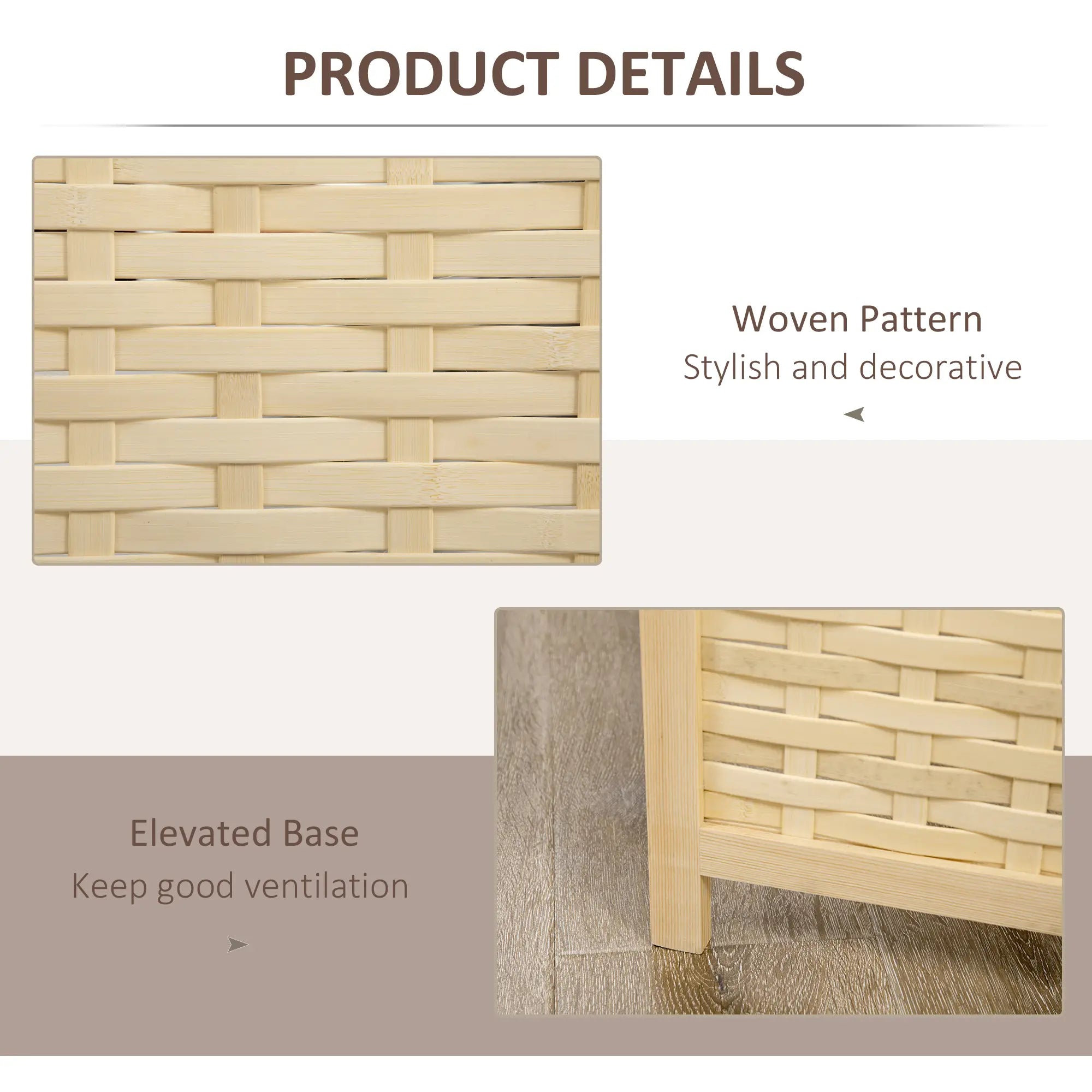 4-Panel Bamboo Room Divider, 5.6 FT, Natural Wood Privacy Screen Room Dividers at Gallery Canada