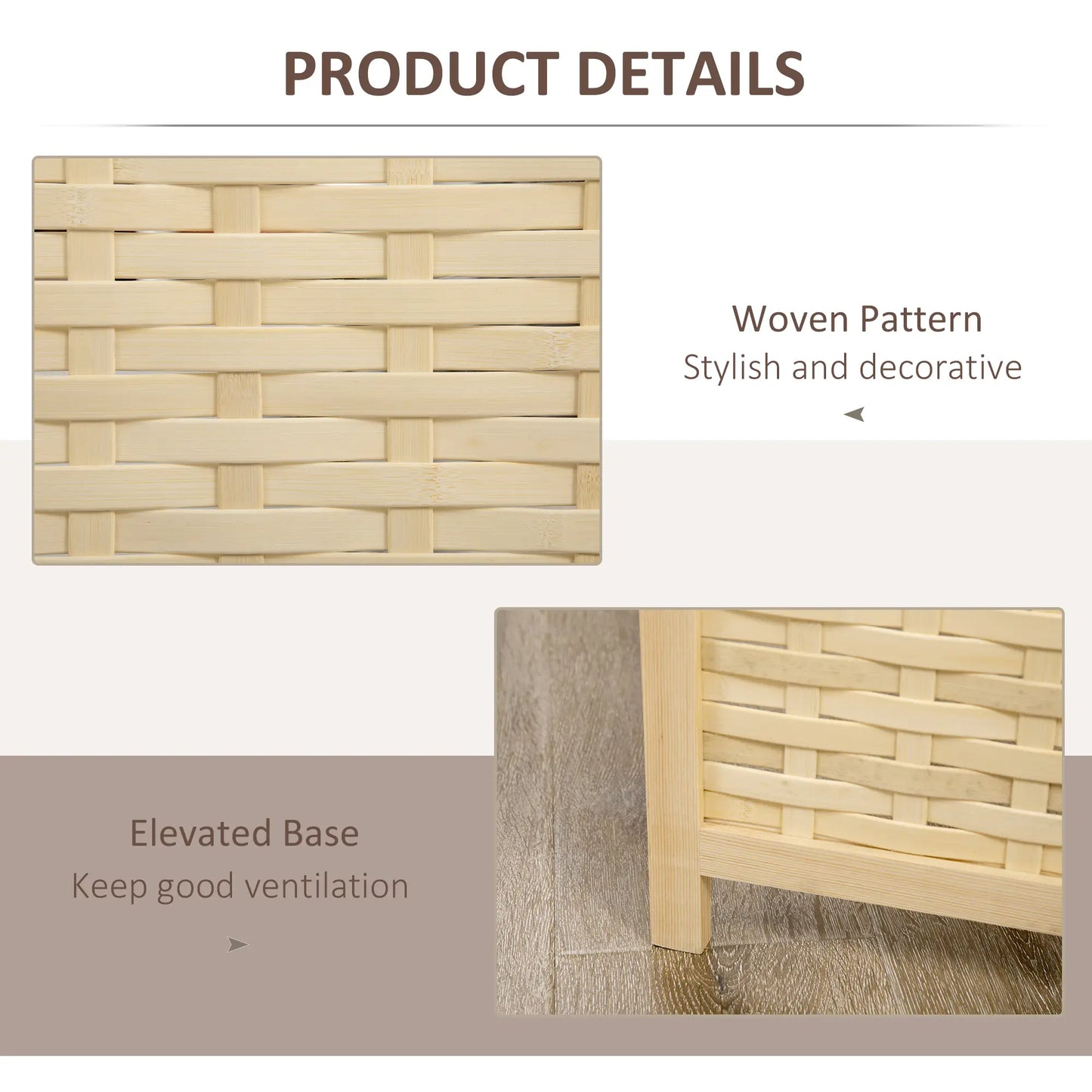 4-Panel Bamboo Room Divider, 5.6 FT, Natural Wood Privacy Screen Room Dividers at Gallery Canada