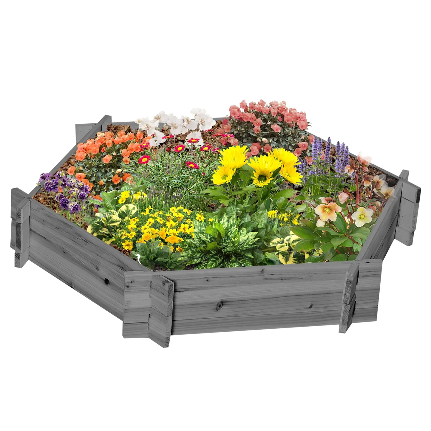 39" x 36" Hexagon Planter Box, Raised Garden Bed, Grey Wooden Planter Boxes at Gallery Canada