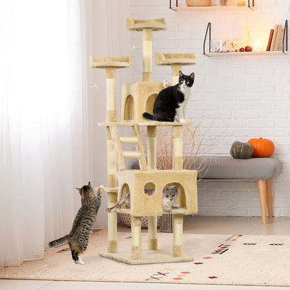 71-Inch Multi Level Cat Scratching Tree, Kitty Condo with Toys, Beige Cat Towers at Gallery Canada