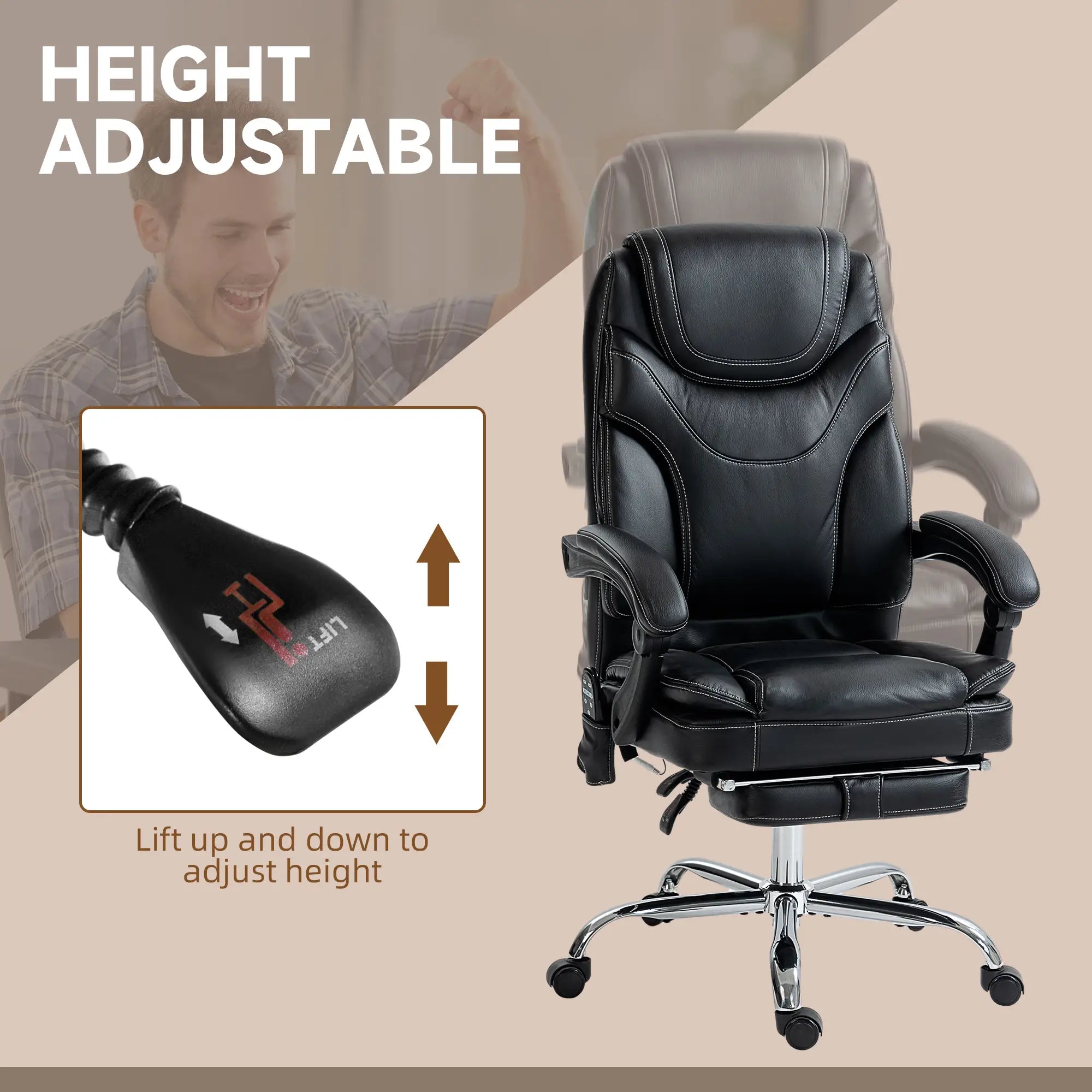 6 Point Vibration Massage Office Chair, PU Leather, Heated, Black Massage Chairs at Gallery Canada
