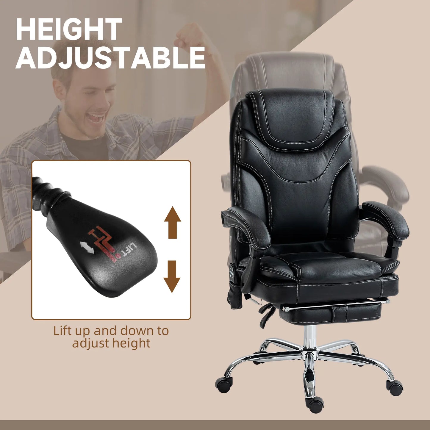 6 Point Vibration Massage Office Chair, PU Leather, Heated, Black Massage Chairs at Gallery Canada