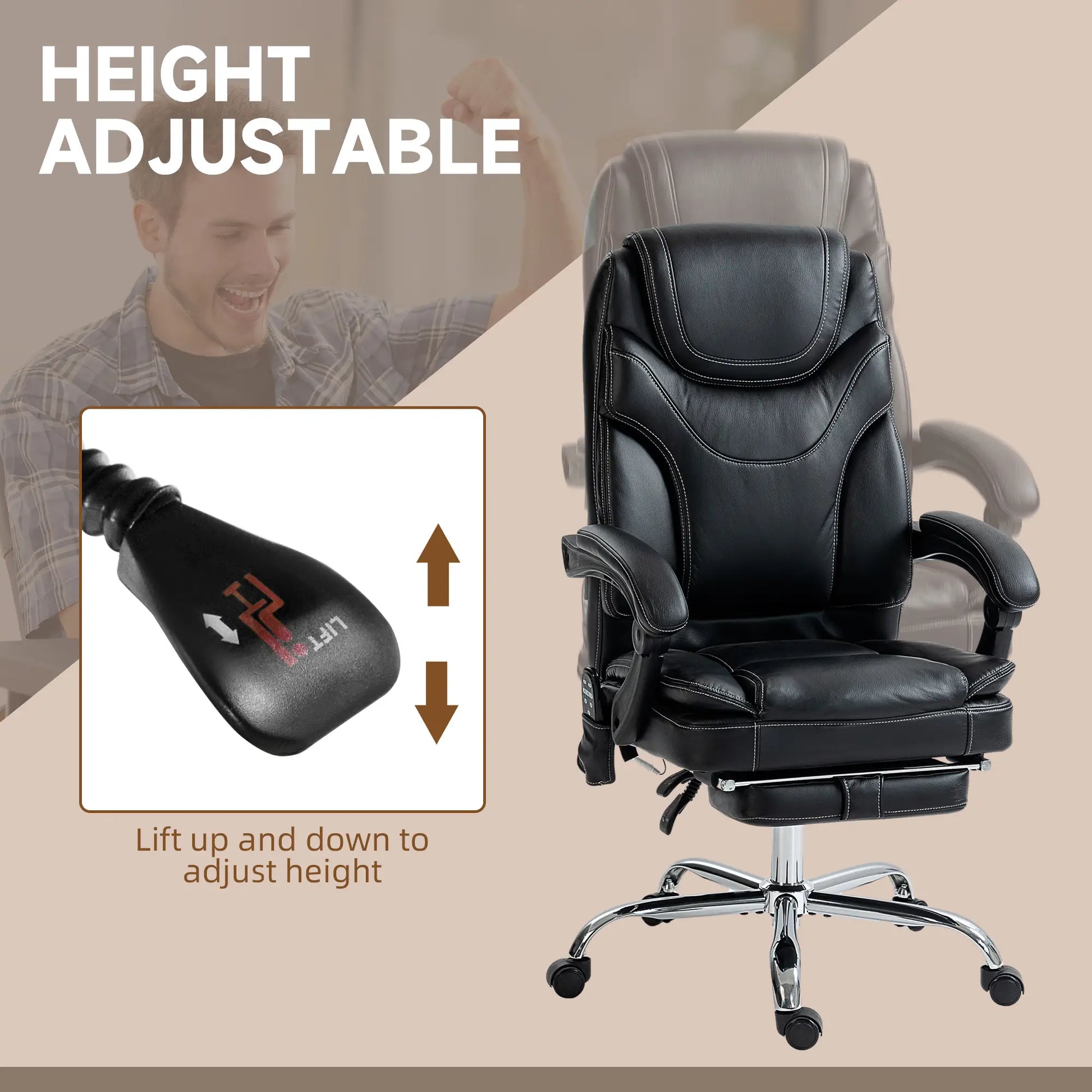 6 Point Vibration Massage Office Chair, PU Leather, Heated, Black Massage Chairs at Gallery Canada