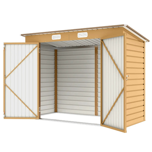 8 x 4FT Galvanized Metal Garden Storage Shed, Double Doors, 2 Vents, Yellow