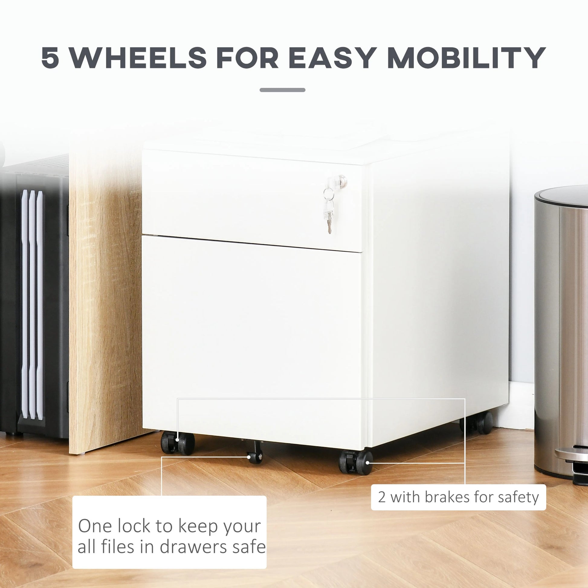 Lockable Steel File Cabinet on Wheels, Legal, A4, Letter Size, with Pencil Tray Office Cabinets & Cupboards at Gallery Canada