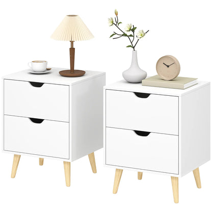 White Nightstand Set Of 2, 2 Drawers With Pine Wood Legs, White Bedside Tables White at Gallery Canada
