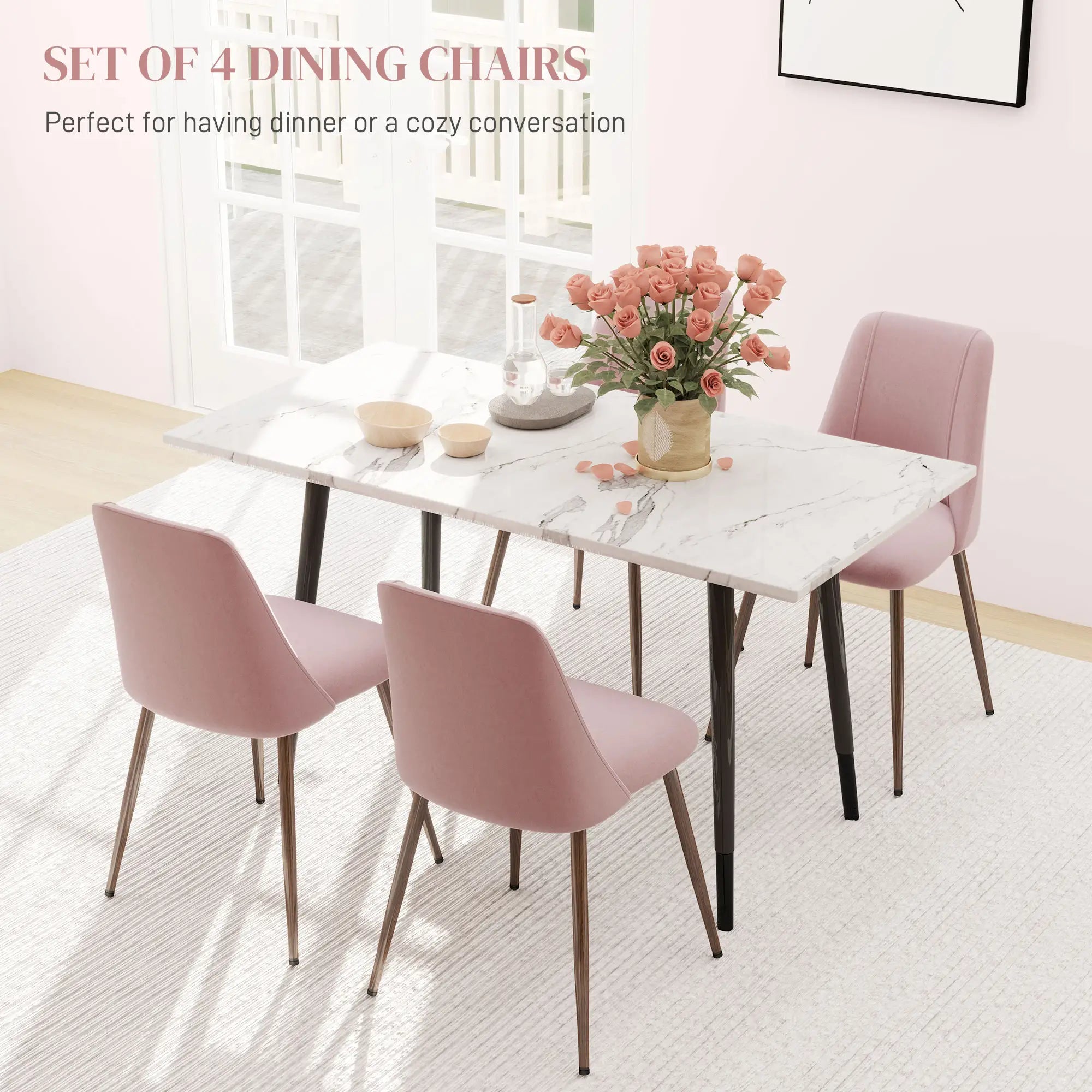 Upholstered Dining Chairs Set of 4, Velvet Accent Chair, Wood Leg, Pink Dining Chairs at Gallery Canada