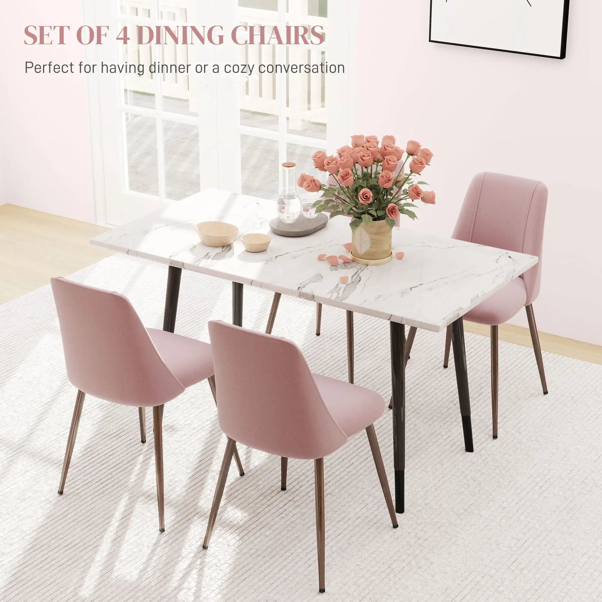 Upholstered Dining Chairs Set of 4, Velvet Accent Chair, Wood Leg, Pink Dining Chairs at Gallery Canada