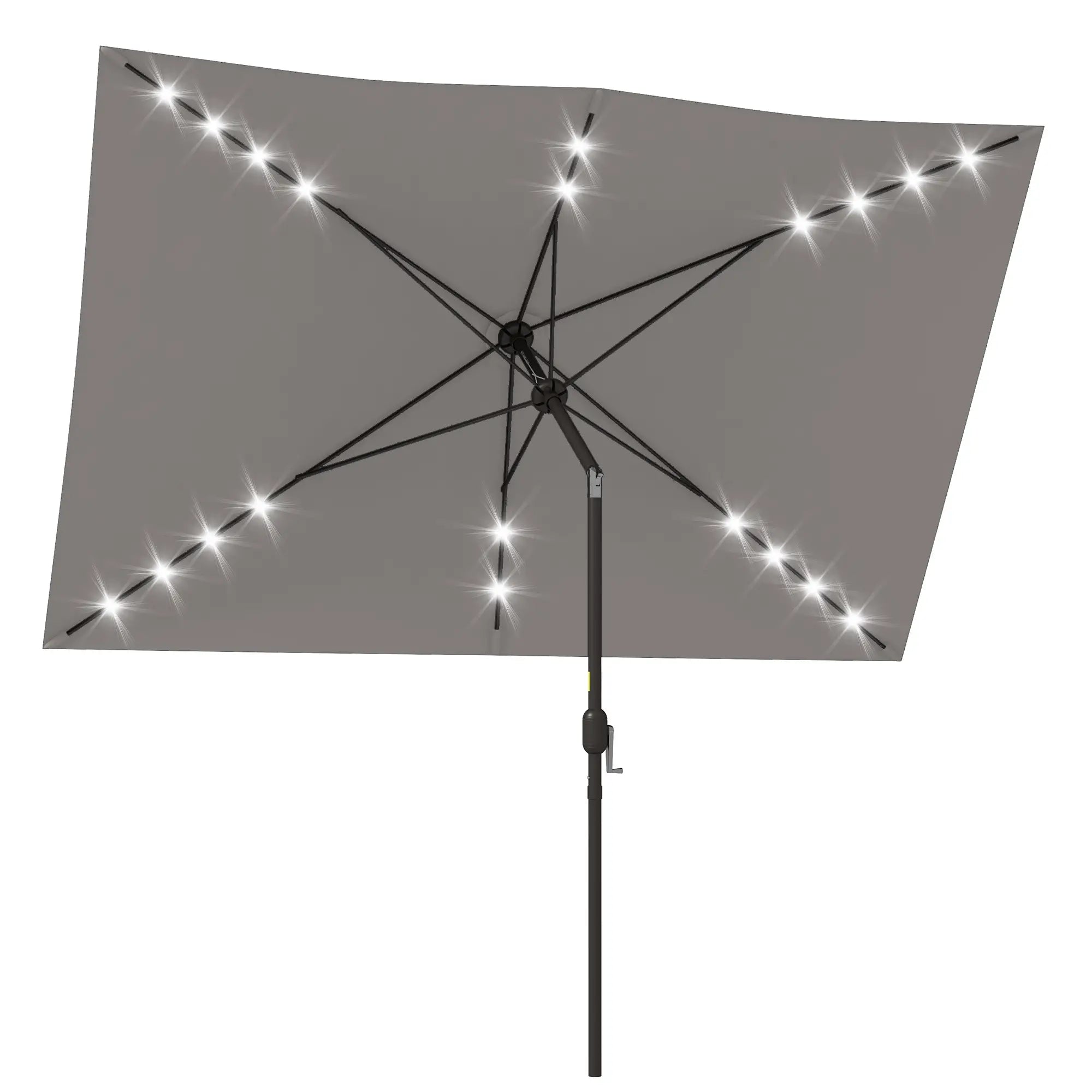 6.5x10ft Light Grey Tilt Aluminum Patio Umbrella, Solar Powered LEDs, Crank, Light Grey Sun Umbrellas Light Grey (polyester fabric), Dark Brown (umbrella pole) at Gallery Canada