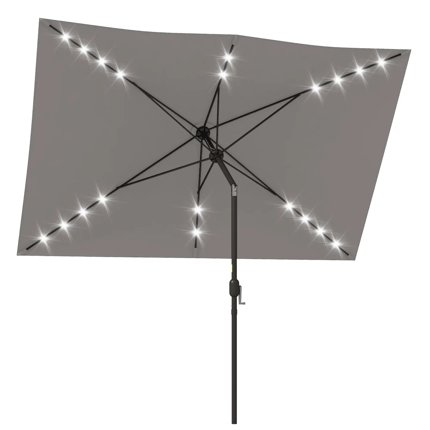 6.5x10ft Light Grey Tilt Aluminum Patio Umbrella, Solar Powered LEDs, Crank, Light Grey Sun Umbrellas Light Grey (polyester fabric), Dark Brown (umbrella pole) at Gallery Canada