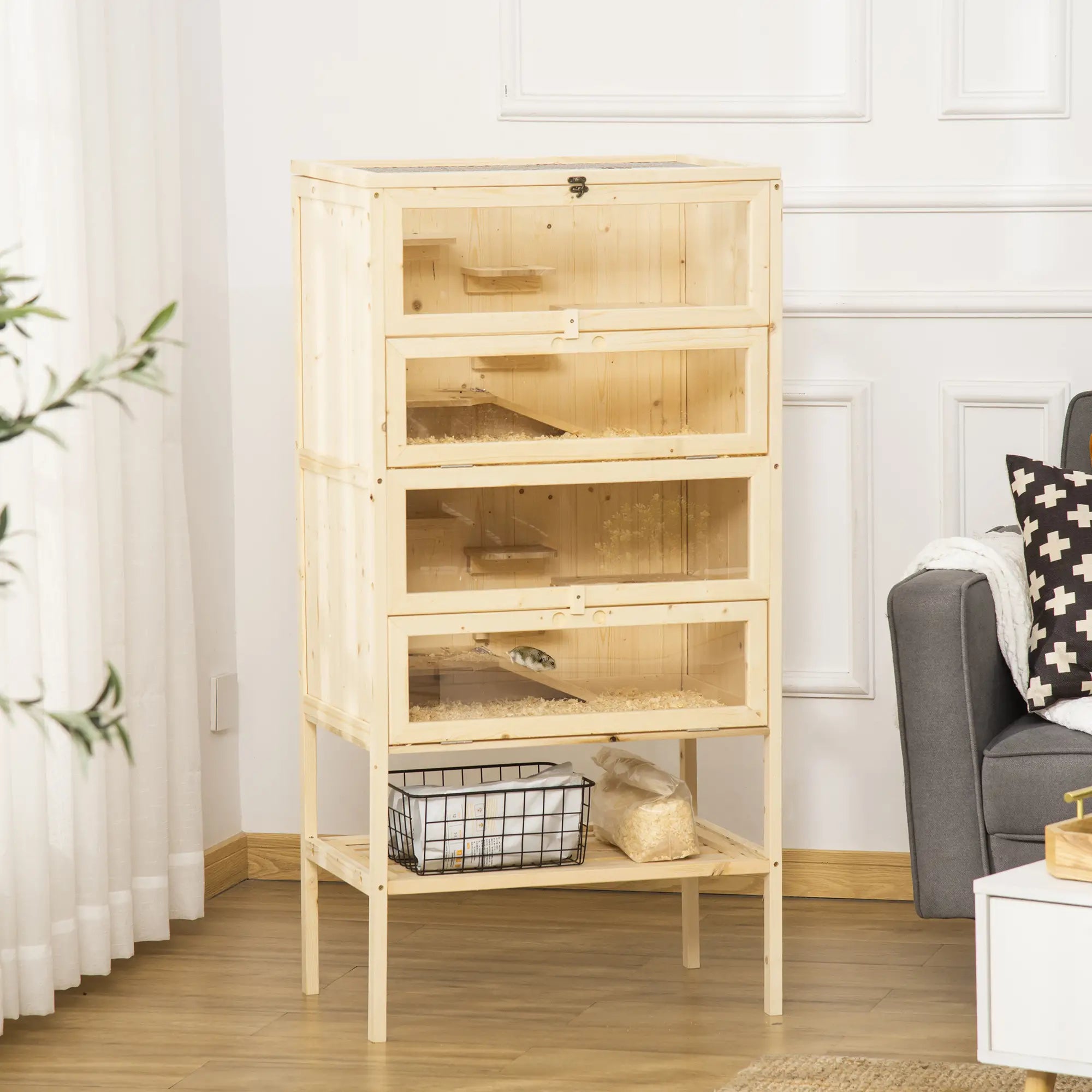 5 Tier Fir Wood Hamster Cage, Small Animals Play House, Exercise Center Hamster Cages at Gallery Canada