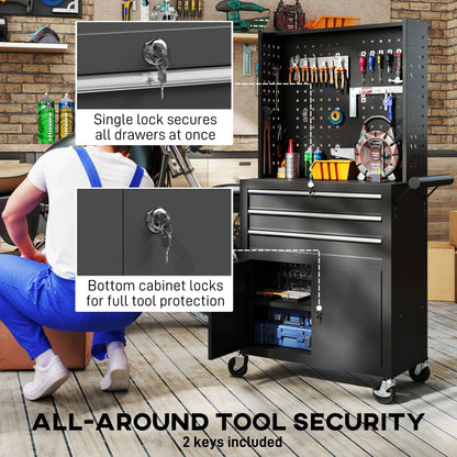 Rolling Tool Cabinet with Pegboard, Lockable Tool Chest, Mobile Tool Storage Organizer for Garage and Workshop, Black Tool Organizers at Gallery Canada
