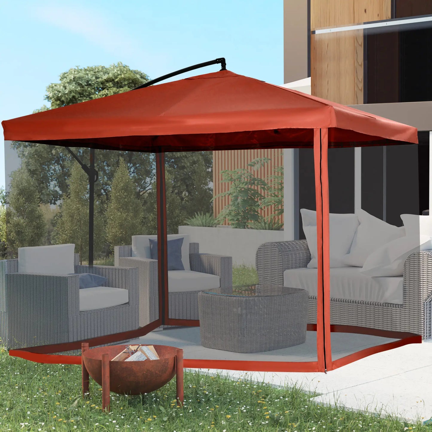 Offset Patio Umbrella, Adjustable Cantilever Canopy, Wine Red Cantilever Umbrellas at Gallery Canada