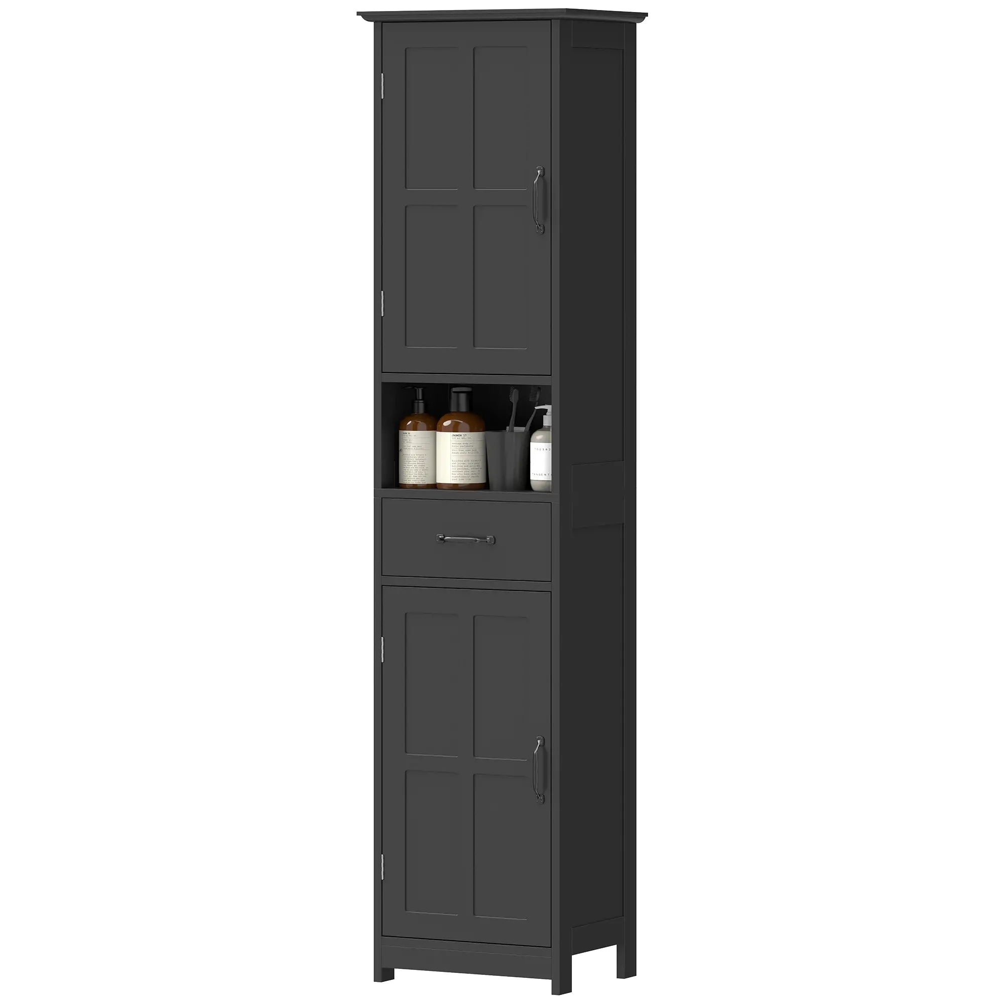 Modern Bathroom Cabinet, Narrow Vanity with Shelf and Drawer, Black Freestanding Bathroom Cabinets Black at Gallery Canada