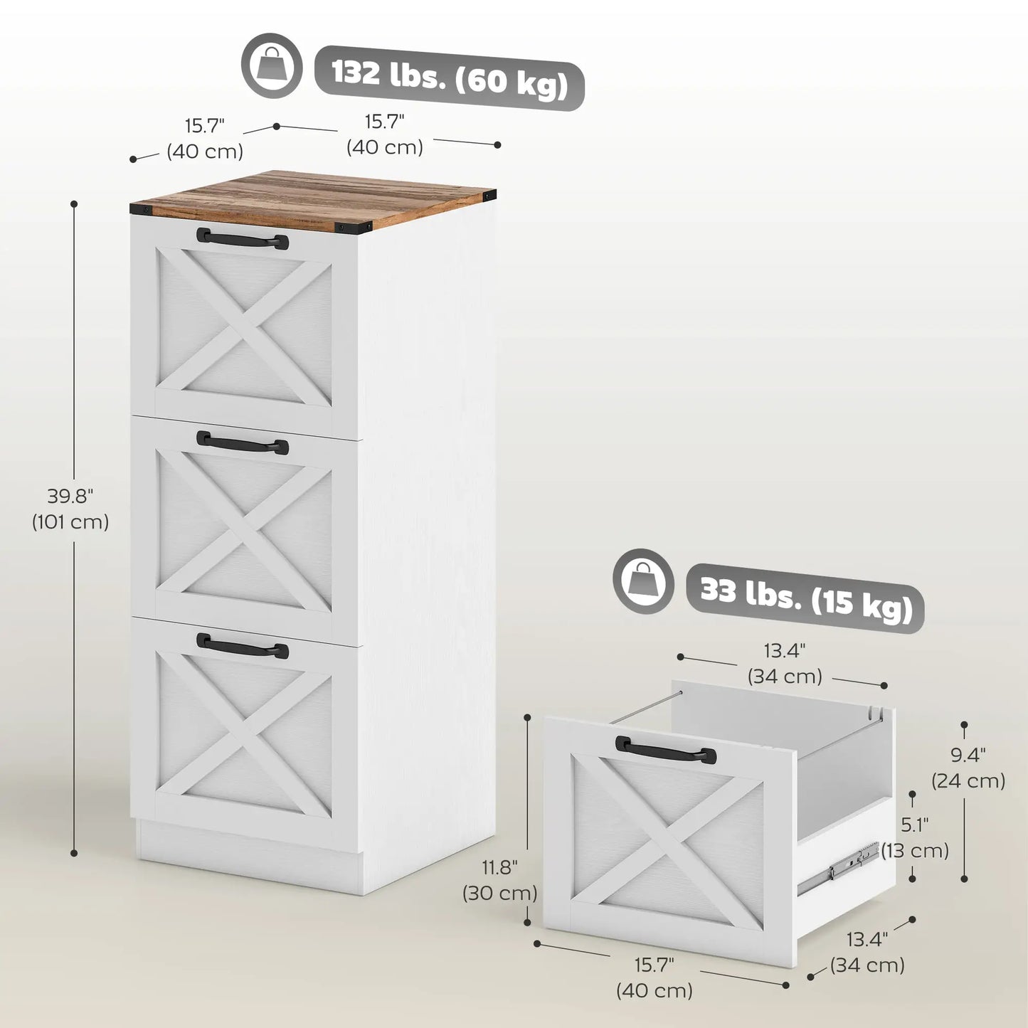 3 Drawer File Cabinet, Vertical Farmhouse, Fits Letter/A4, White Office Cabinets & Cupboards at Gallery Canada