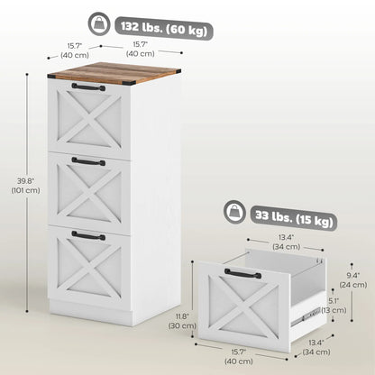 3 Drawer File Cabinet, Vertical Farmhouse, Fits Letter/A4, White Office Cabinets & Cupboards at Gallery Canada