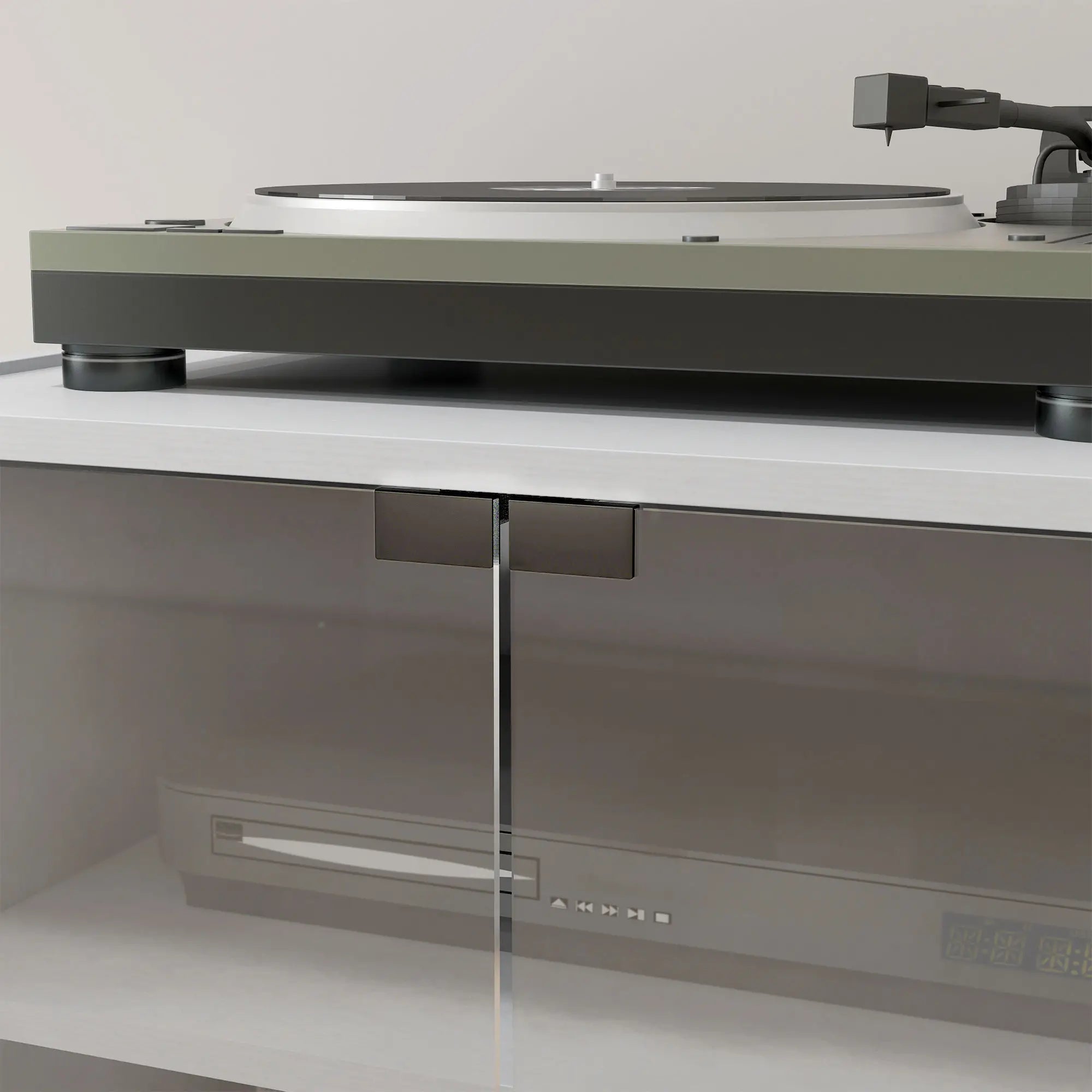 5-Tier Media Cabinet, Adjustable Shelves, Tempered Glass Doors, Distressed, White Storage Cabinets at Gallery Canada