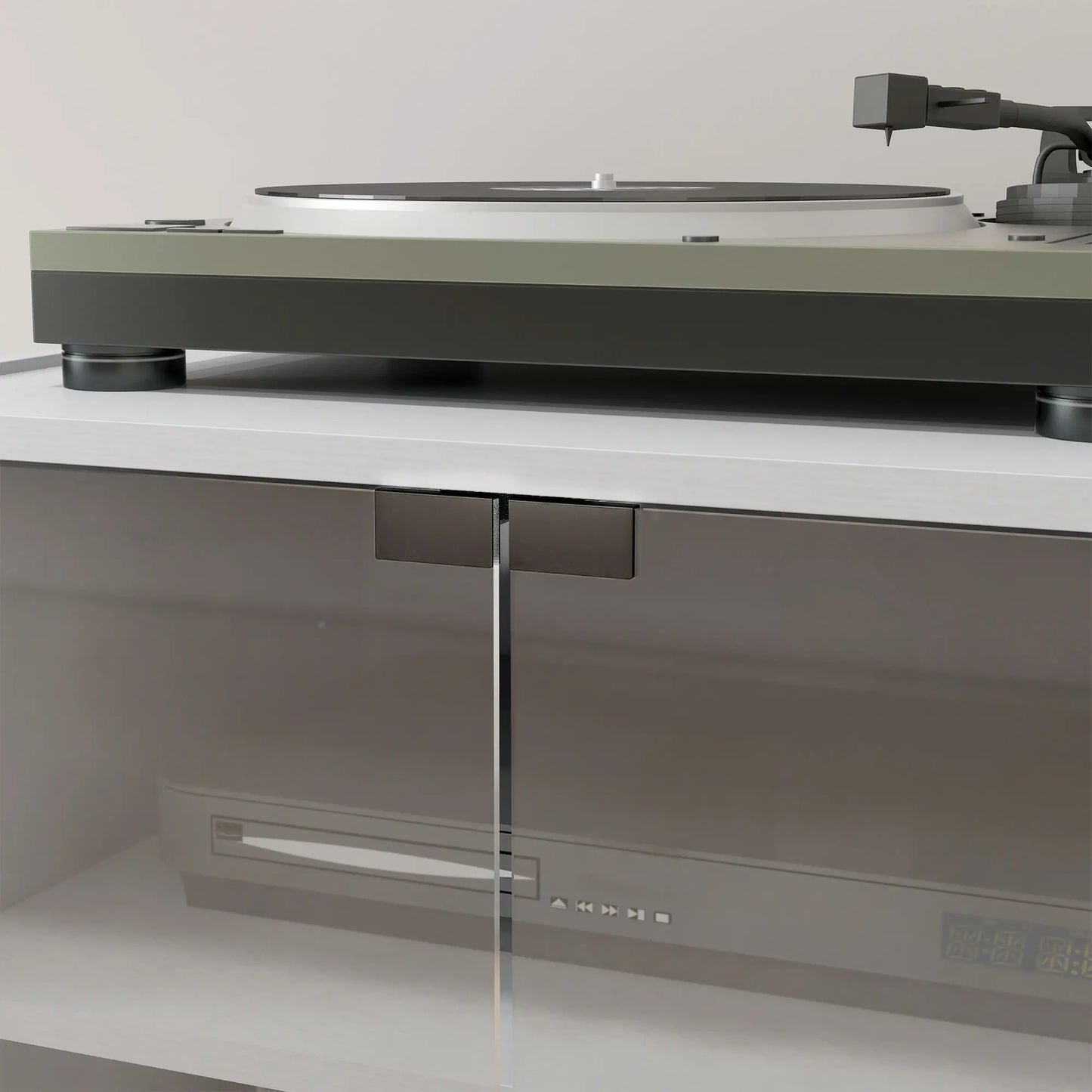 5-Tier Media Cabinet, Adjustable Shelves, Tempered Glass Doors, Distressed, White Storage Cabinets at Gallery Canada