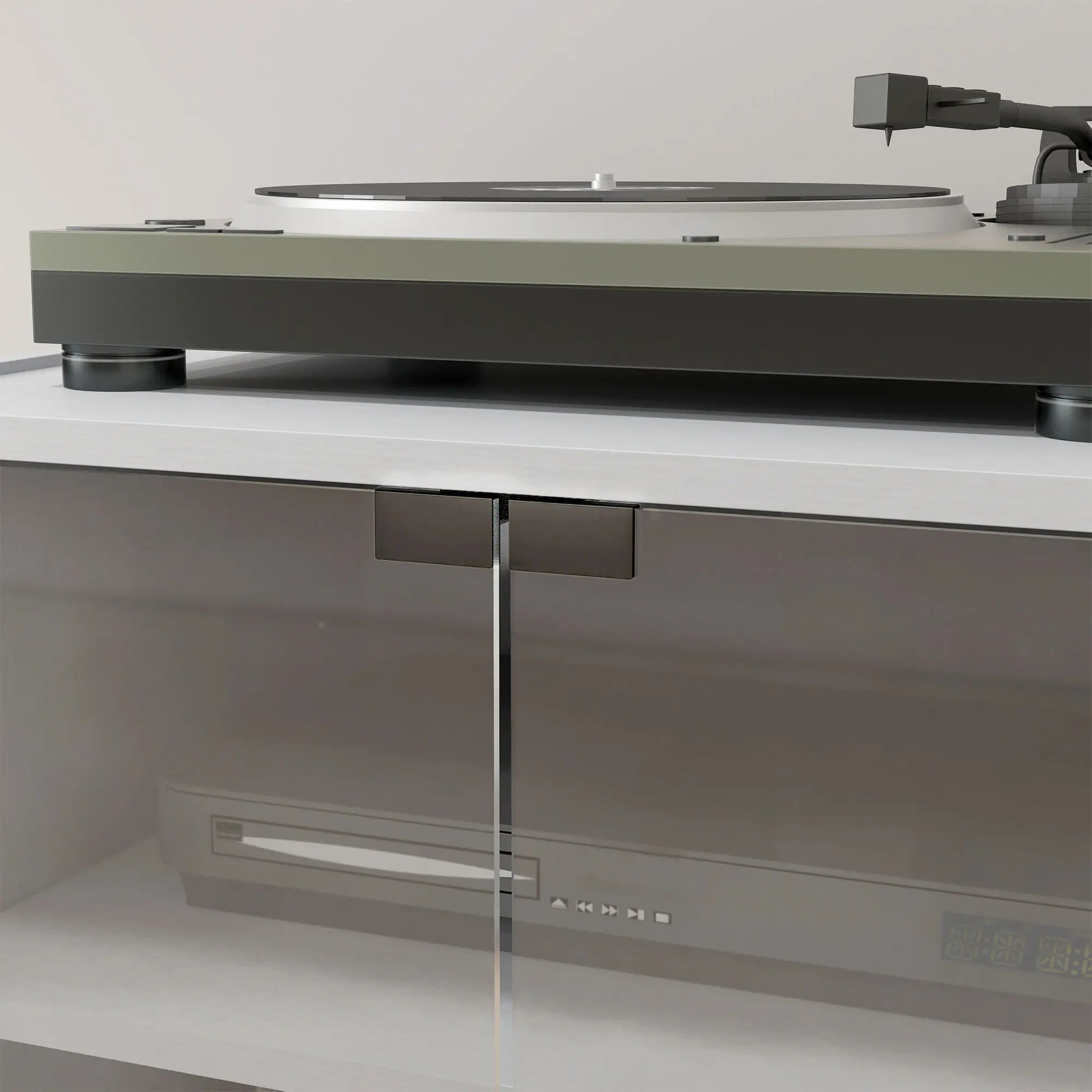 5-Tier Media Cabinet, Adjustable Shelves, Tempered Glass Doors, Distressed, White Storage Cabinets at Gallery Canada