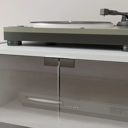 5-Tier Media Cabinet, Adjustable Shelves, Tempered Glass Doors, Distressed, White Storage Cabinets at Gallery Canada