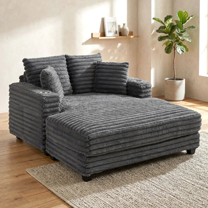 60" Chaise Lounge Chair, Upholstered Sofa Bed with Cup Holders, Grey Sofas & Reclining Chairs at Gallery Canada