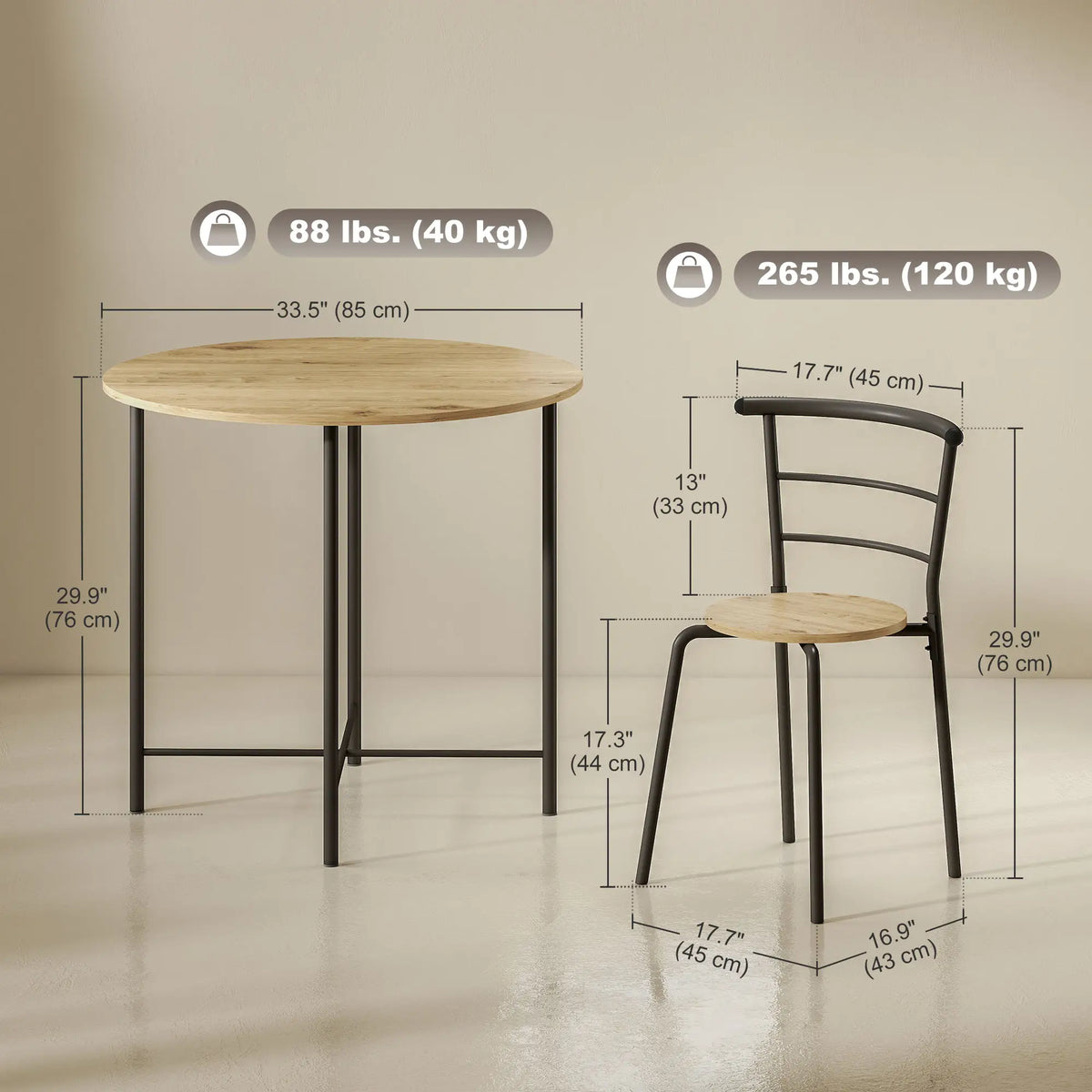 5 Piece Dining Table Set, Round for 4, Metal Frame, Natural Dining Table Sets at Gallery Canada