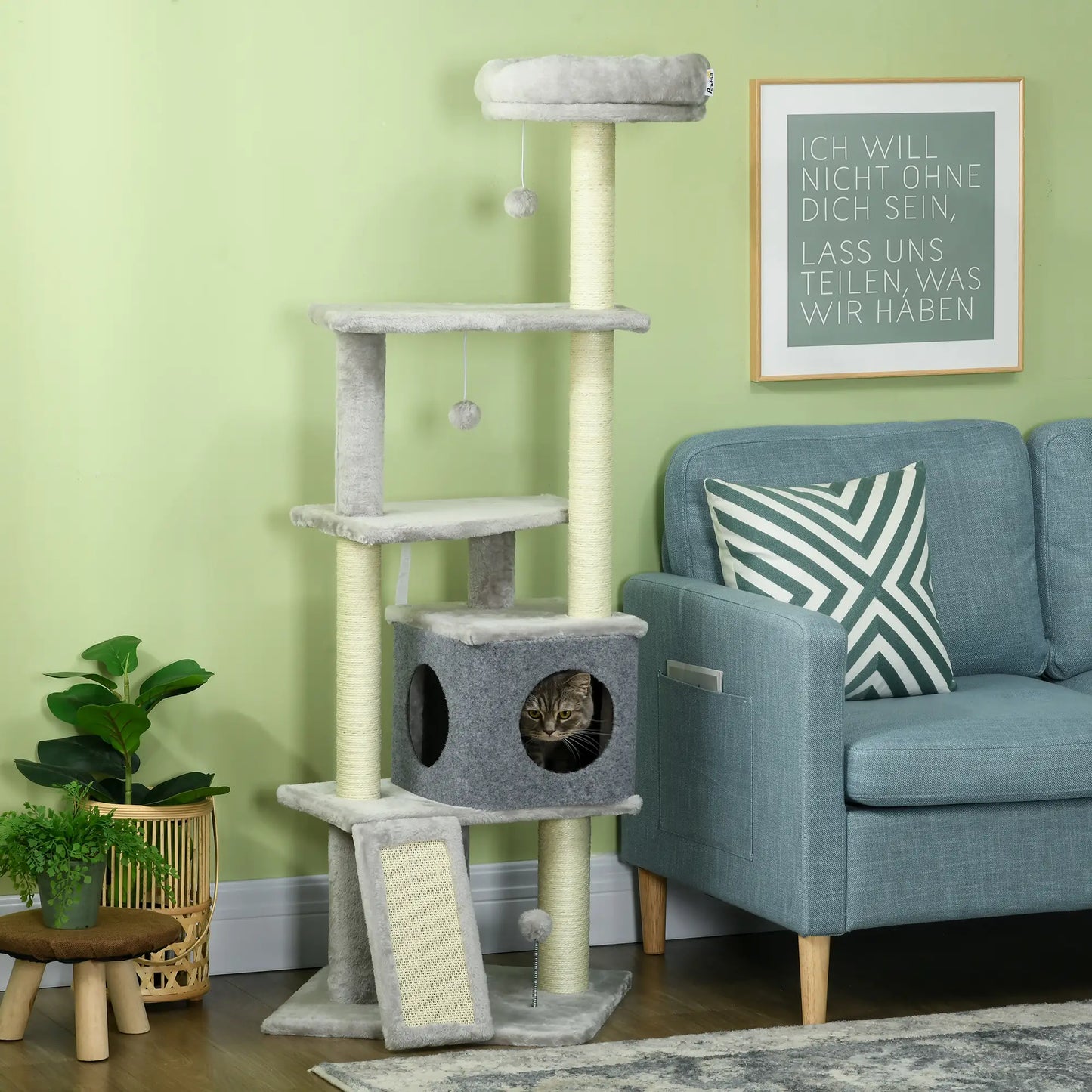 57.5" Cat Tree with Scratching Posts, Large Cat Tower, Bed, House, Toys, Grey Cat Posts at Gallery Canada