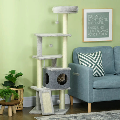 57.5" Cat Tree with Scratching Posts, Large Cat Tower, Bed, House, Toys, Grey Cat Posts at Gallery Canada