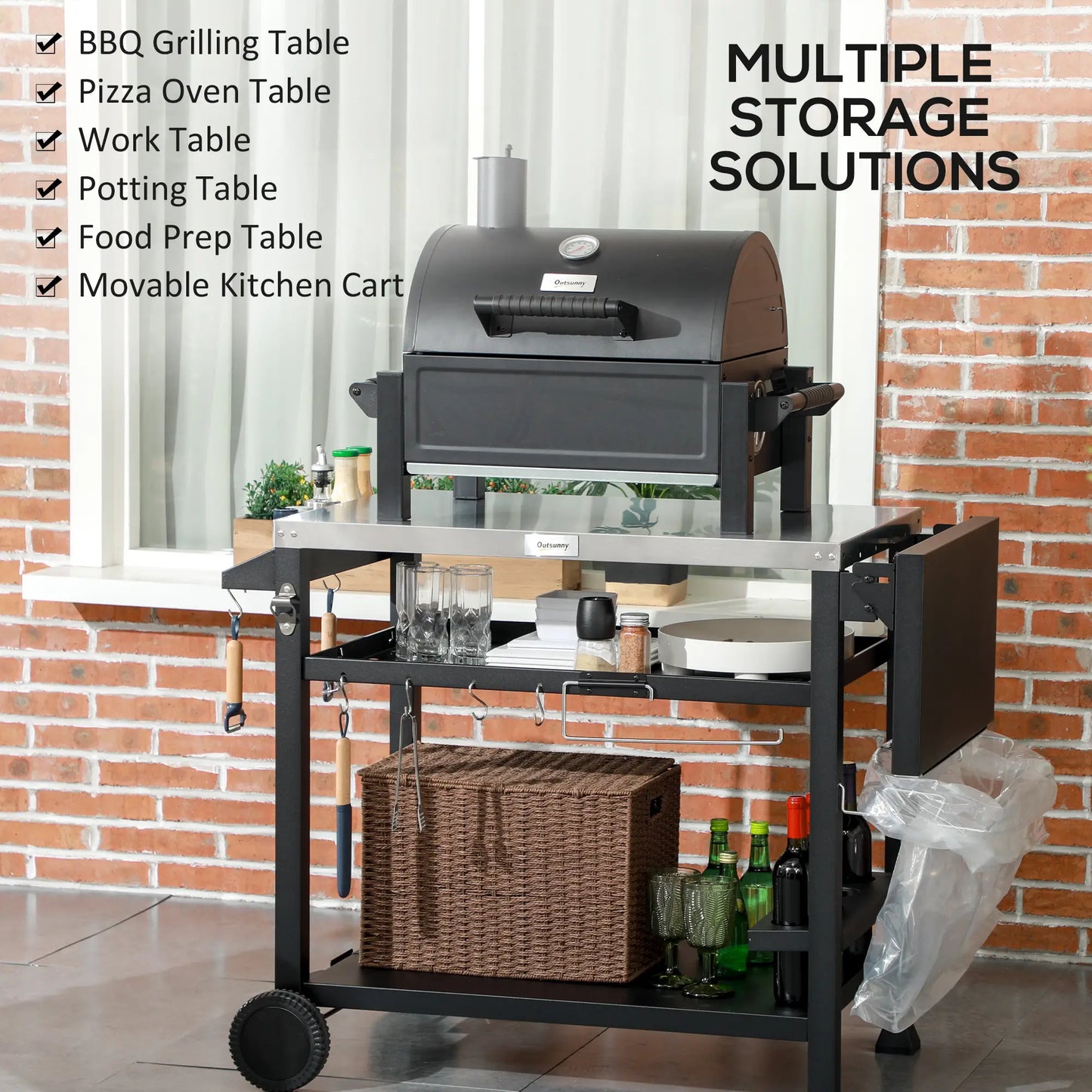 3-Shelf Outdoor Grill Cart, Foldable Side Table, Stainless Steel Top Outdoor Grill Carts at Gallery Canada