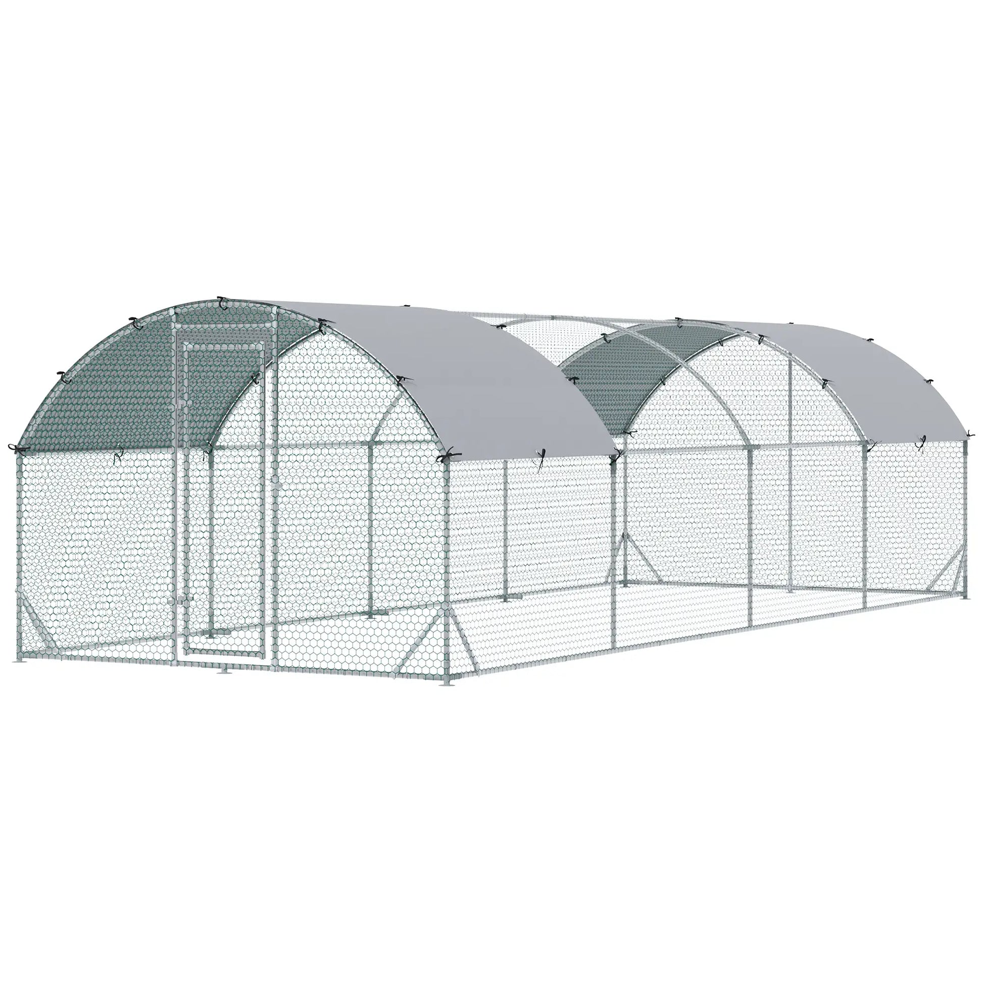 Large Metal Chicken Coop, Walk-in Enclosure, Poultry Hen Run, 9.2' x 24.9' x 6.5', Silver Chicken Coops at Gallery Canada